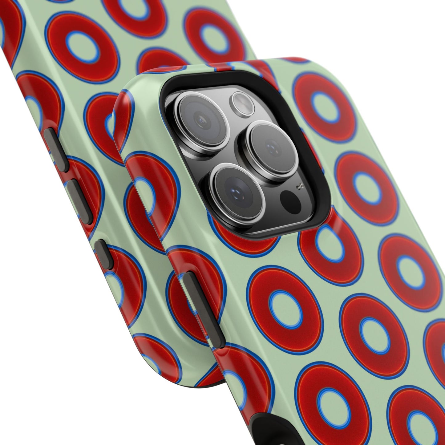 Impact-Resistant Lumpy Donut Case - red vivid donut print w/seafoam green background