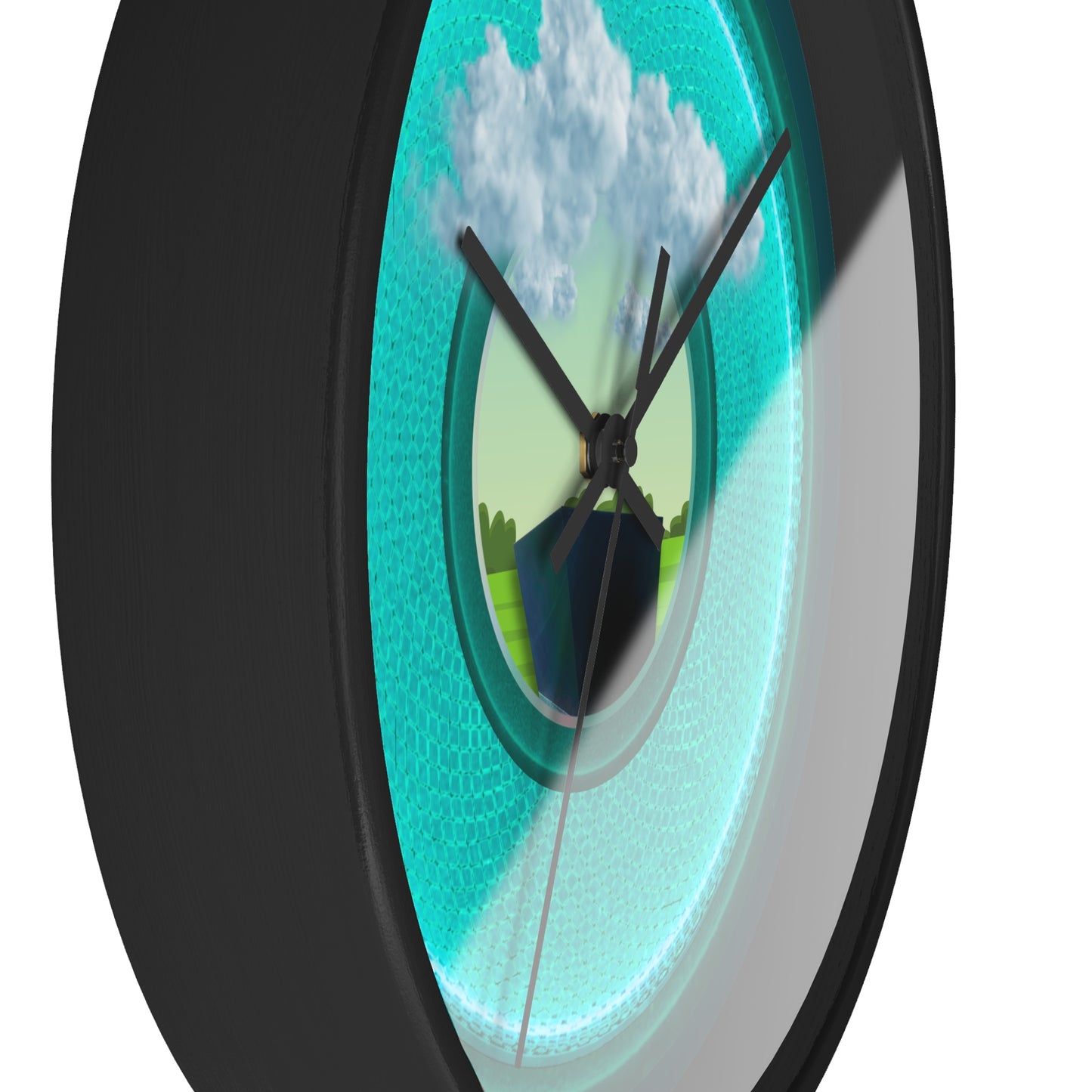 Lumpy Wall Clock - "Got Rhombus?" - variant 5 - turquoise/teal rustic donut w/midnight green background