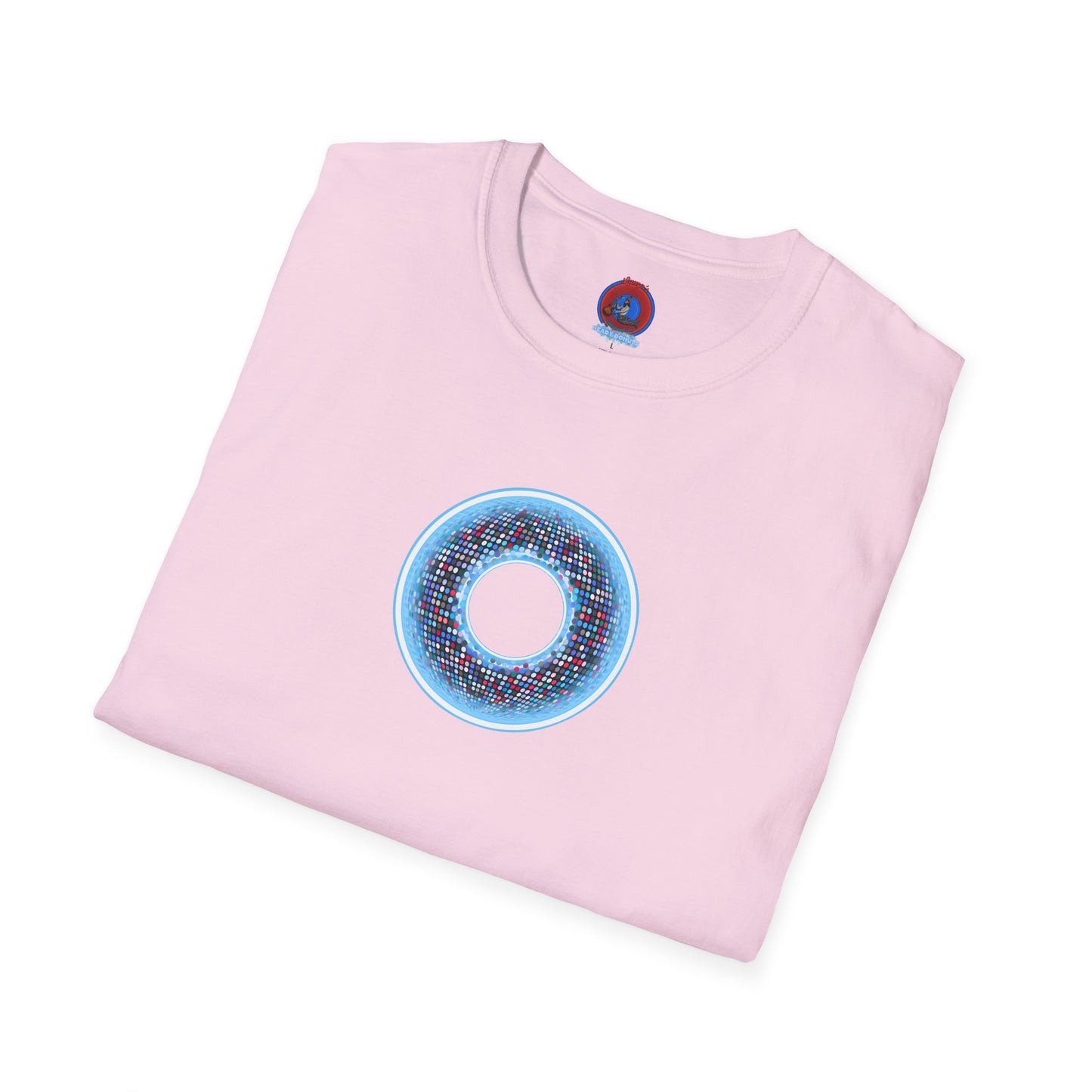 Classic Donut Tee - Unisex Soft-Style - "Microdot Donut" - light blue pixilated donut