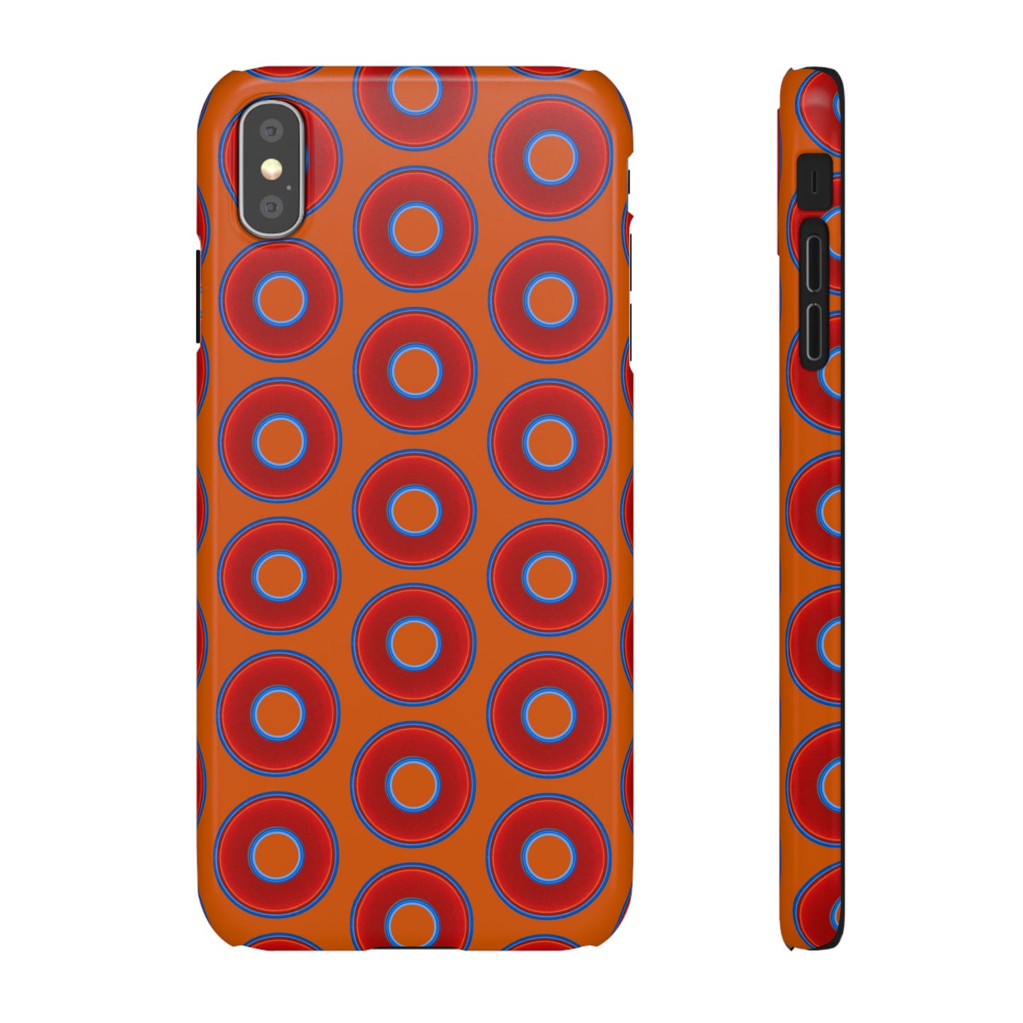 Lumpy Donut Snap Case - red vivid donut print w/dark orange background