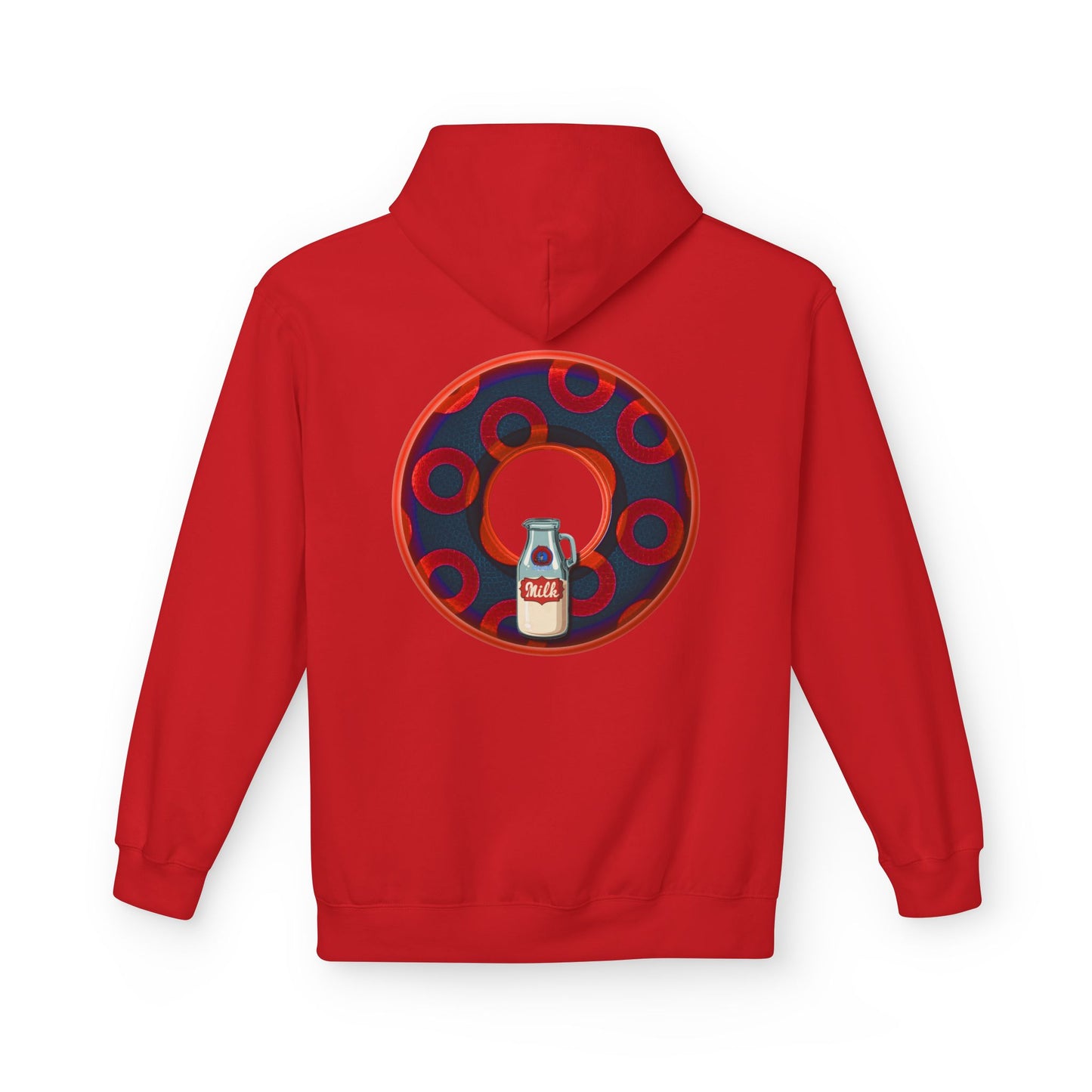 Fleece Harry Hoodies [Midweight Soft-style] - "Wooked Cream Dairy - YEMSG Donut" - navy blue/red rustic paradox donut - variant 3