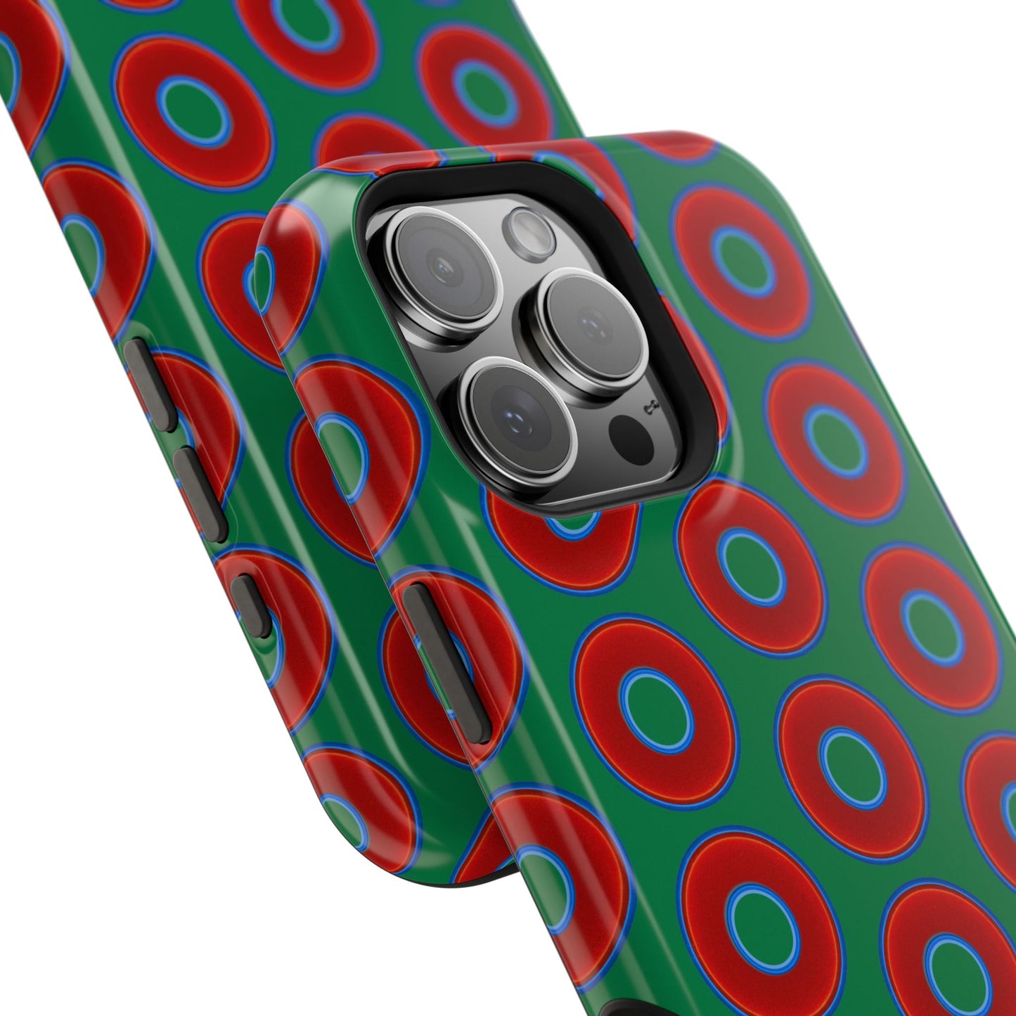 Impact-Resistant Lumpy Donut Case - red vivid donut print w/green background