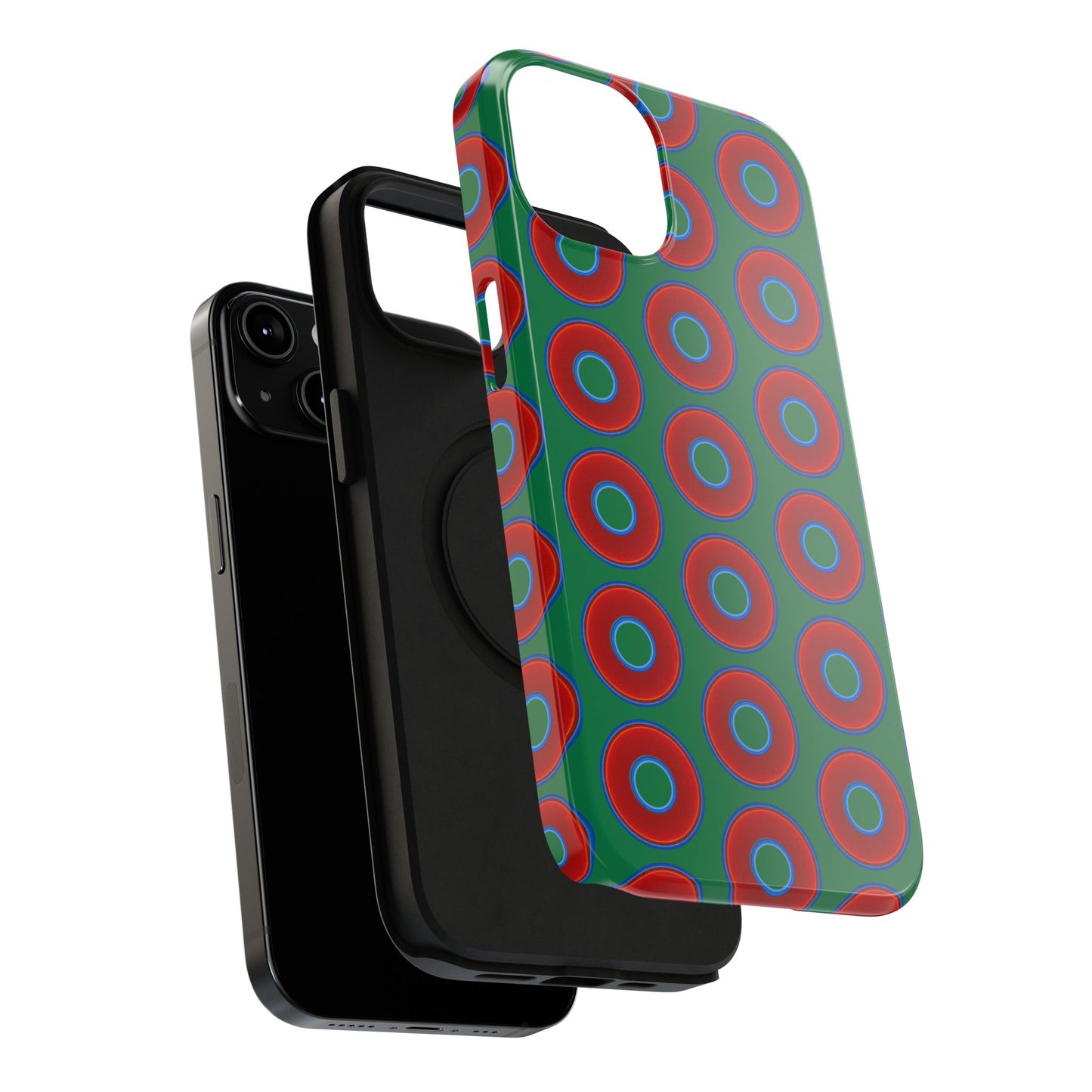 Impact-Resistant Lumpy Donut Case - red vivid donut print w/green background
