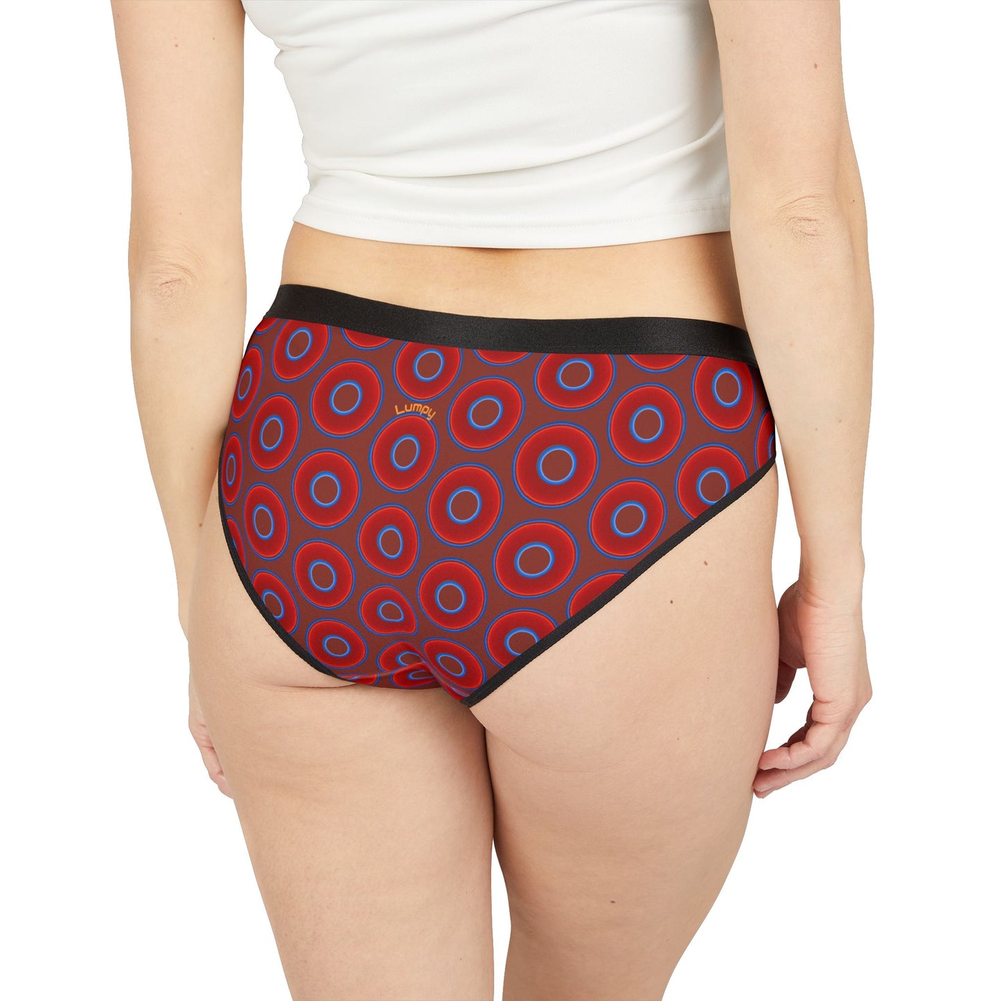Lumpy Donut Underwear - vivid red donut print w/burnt umber background