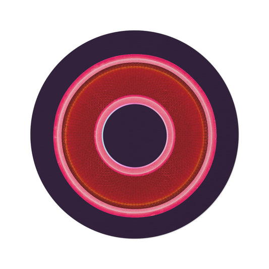 Round Room - 5 ft x 5 ft Lumpy Donut Rug - "Plain Donut" - rustic red/pink donut w/midnight purple background