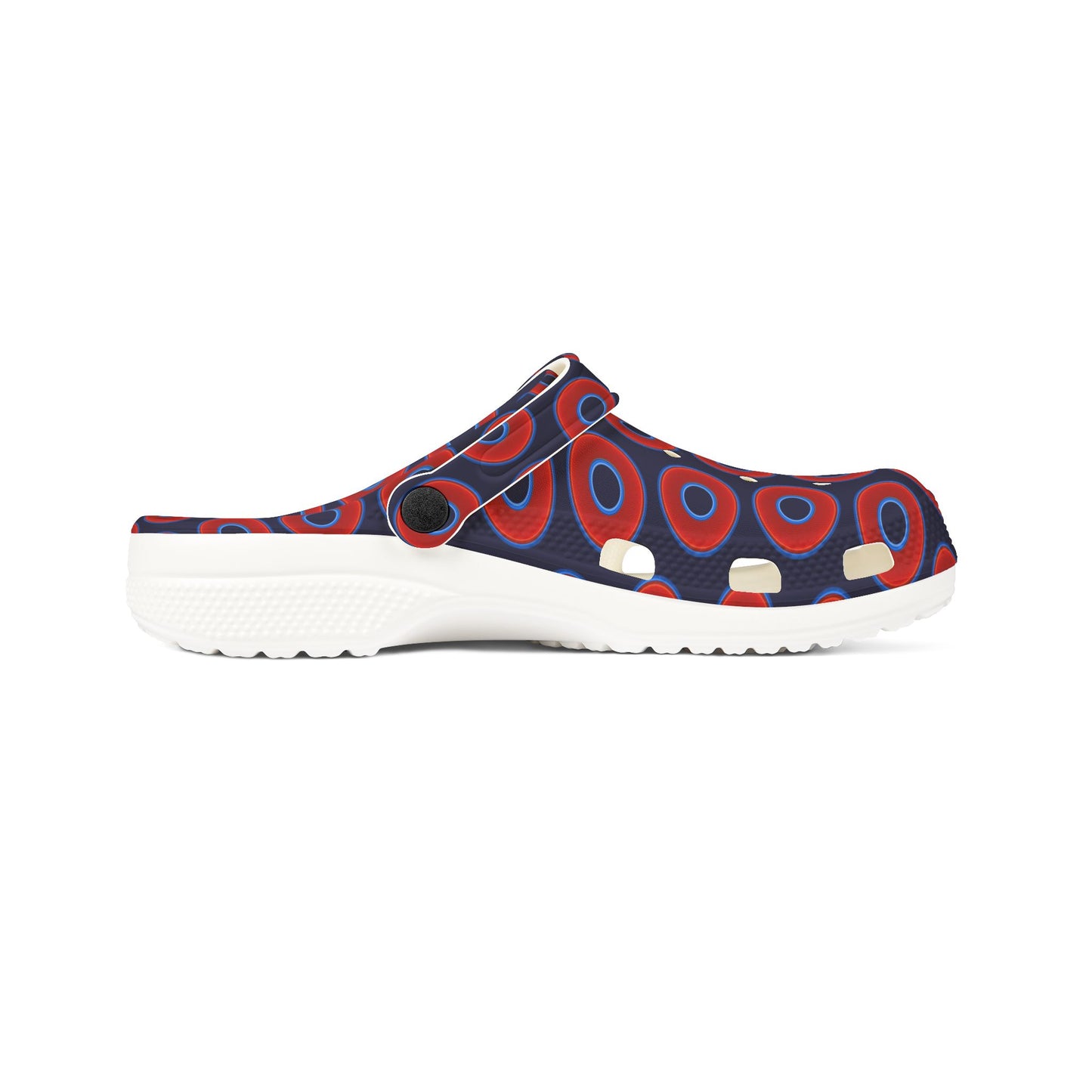 Spatchcocks - donut slip-on shoes - vivid red donuts w/midnight blue background [unisex]