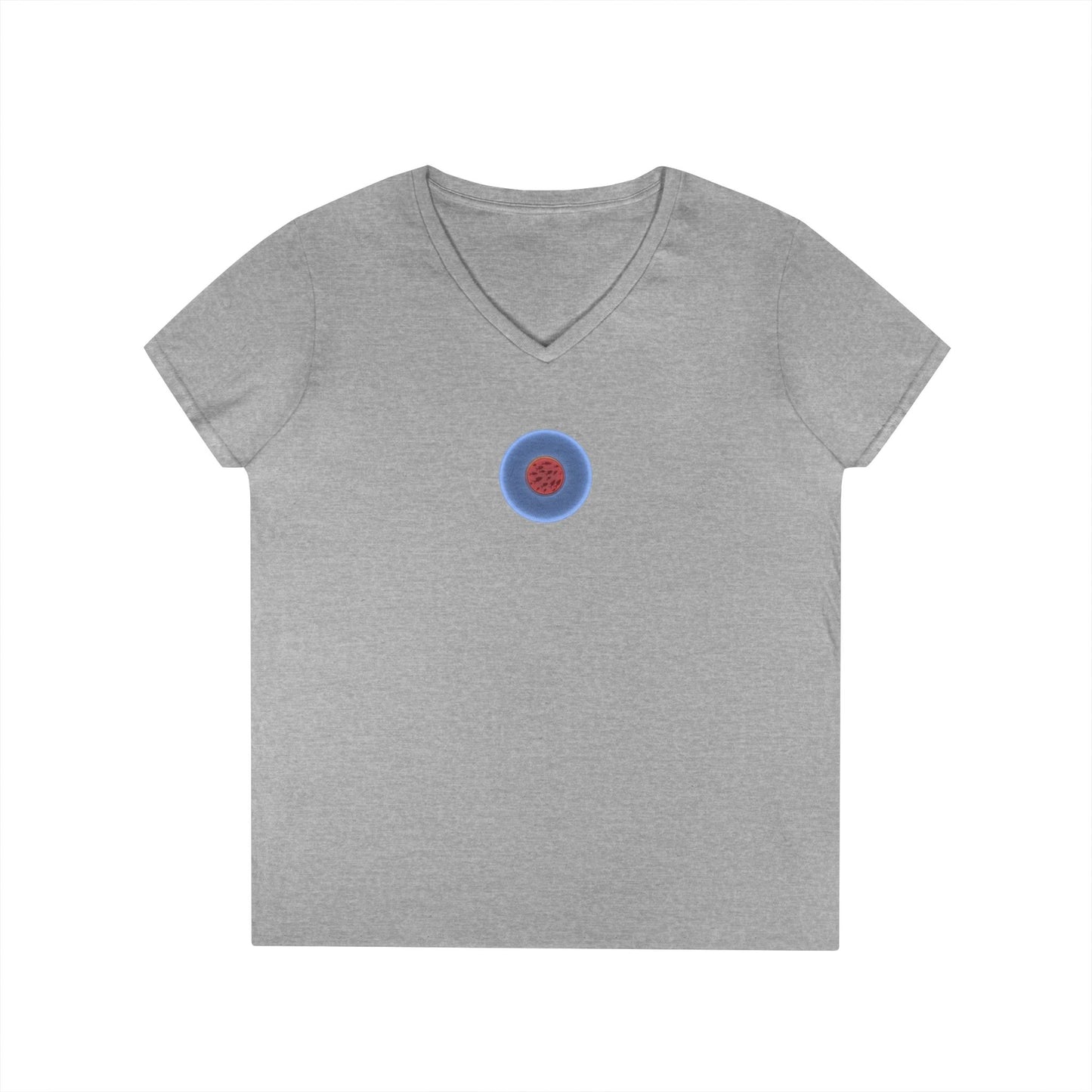Women's Donut V-Neck Tee - "If I'm Swimming By" - variant 2 - blue/red phatty donut w/