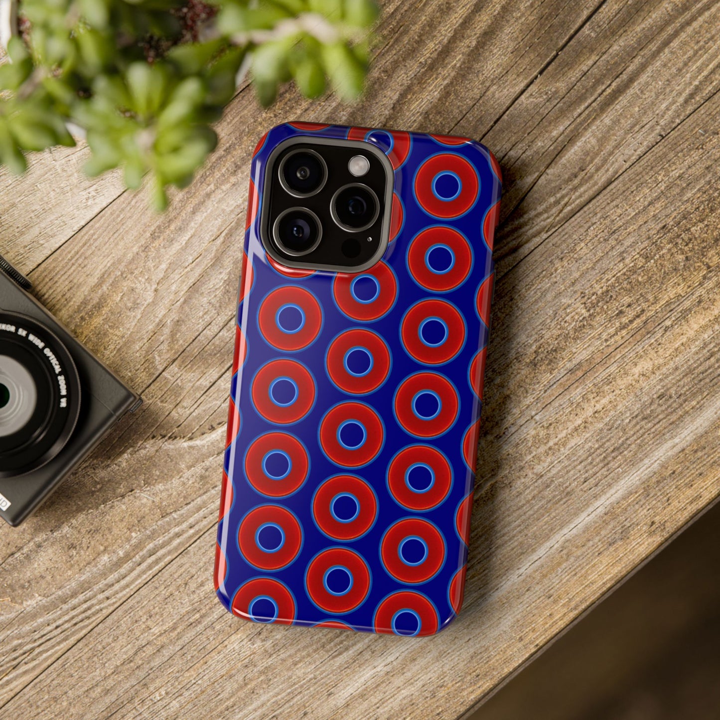 Magnetic Tough Donut Case - red vivid donut print w/vivid navy blue background