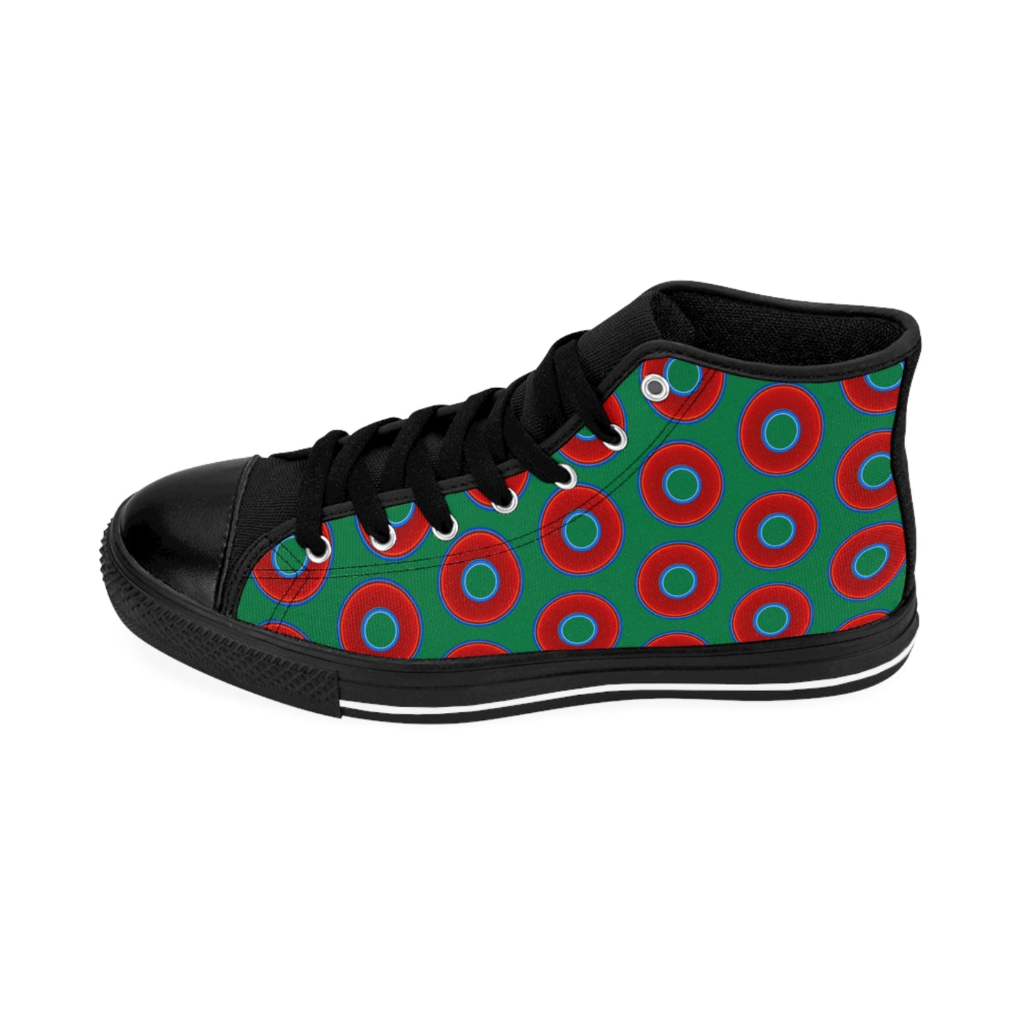 Cushiony Convectors - High Tops - red vivid donuts w/green background