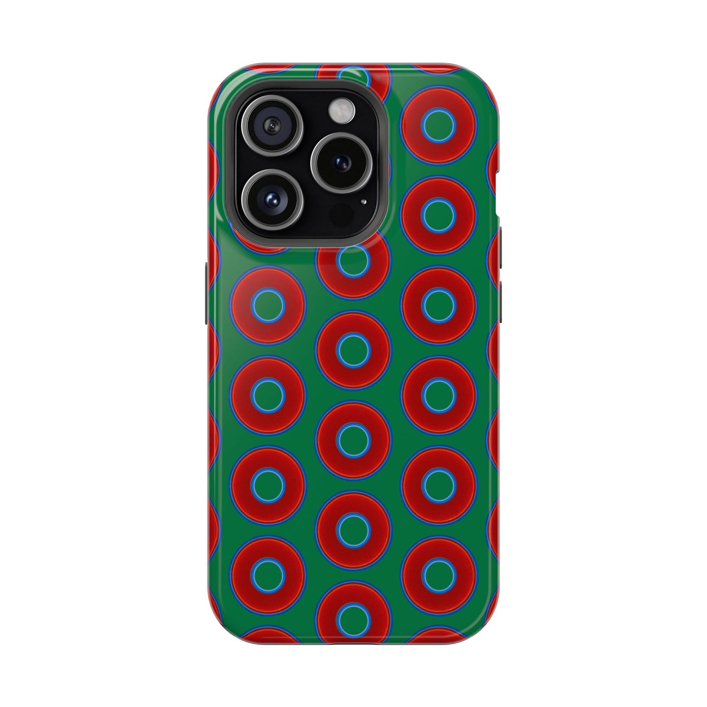 Impact-Resistant Lumpy Donut Case - red vivid donut print w/green background