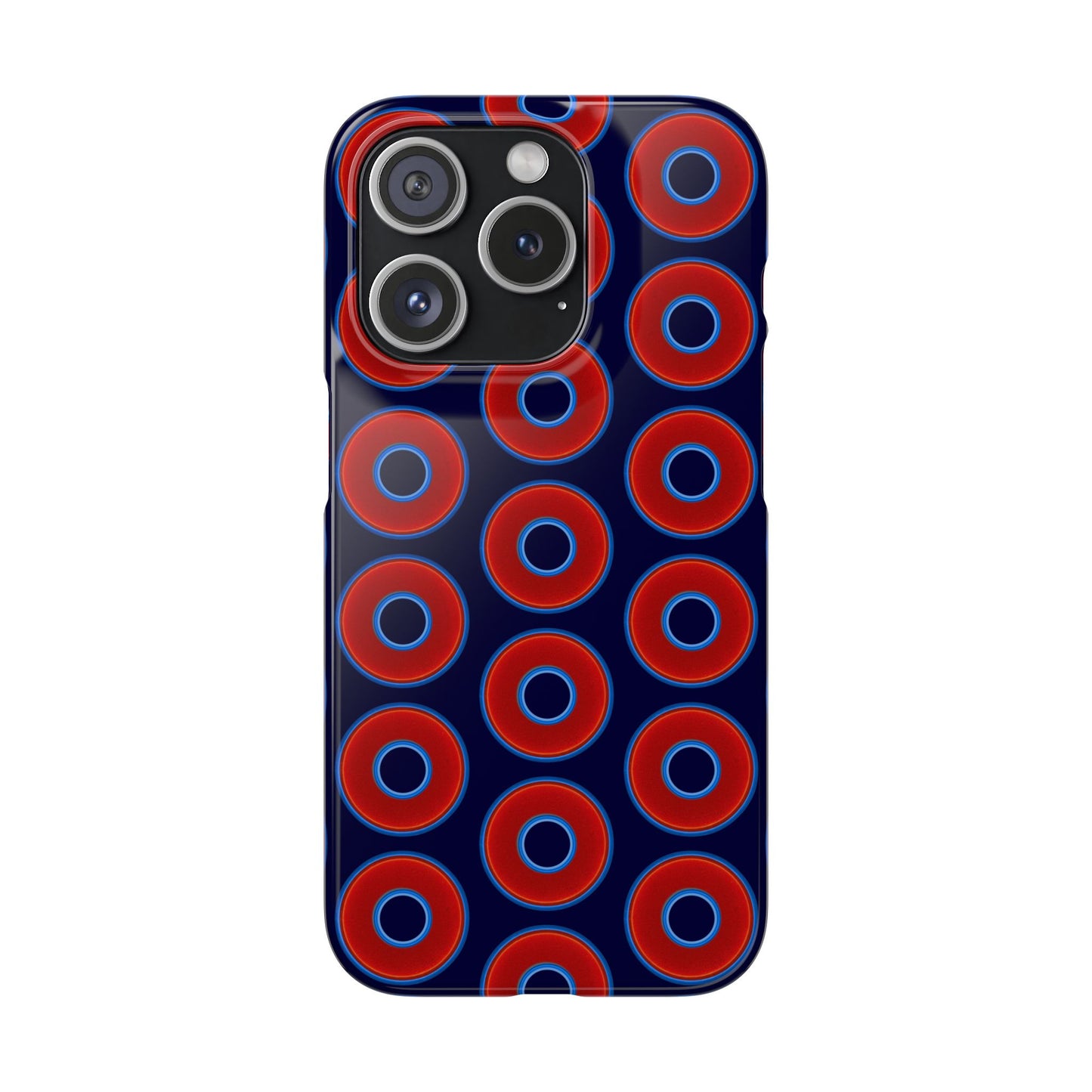Lumpy Donut Snap Case - red vivid donut print w/midnight blue background