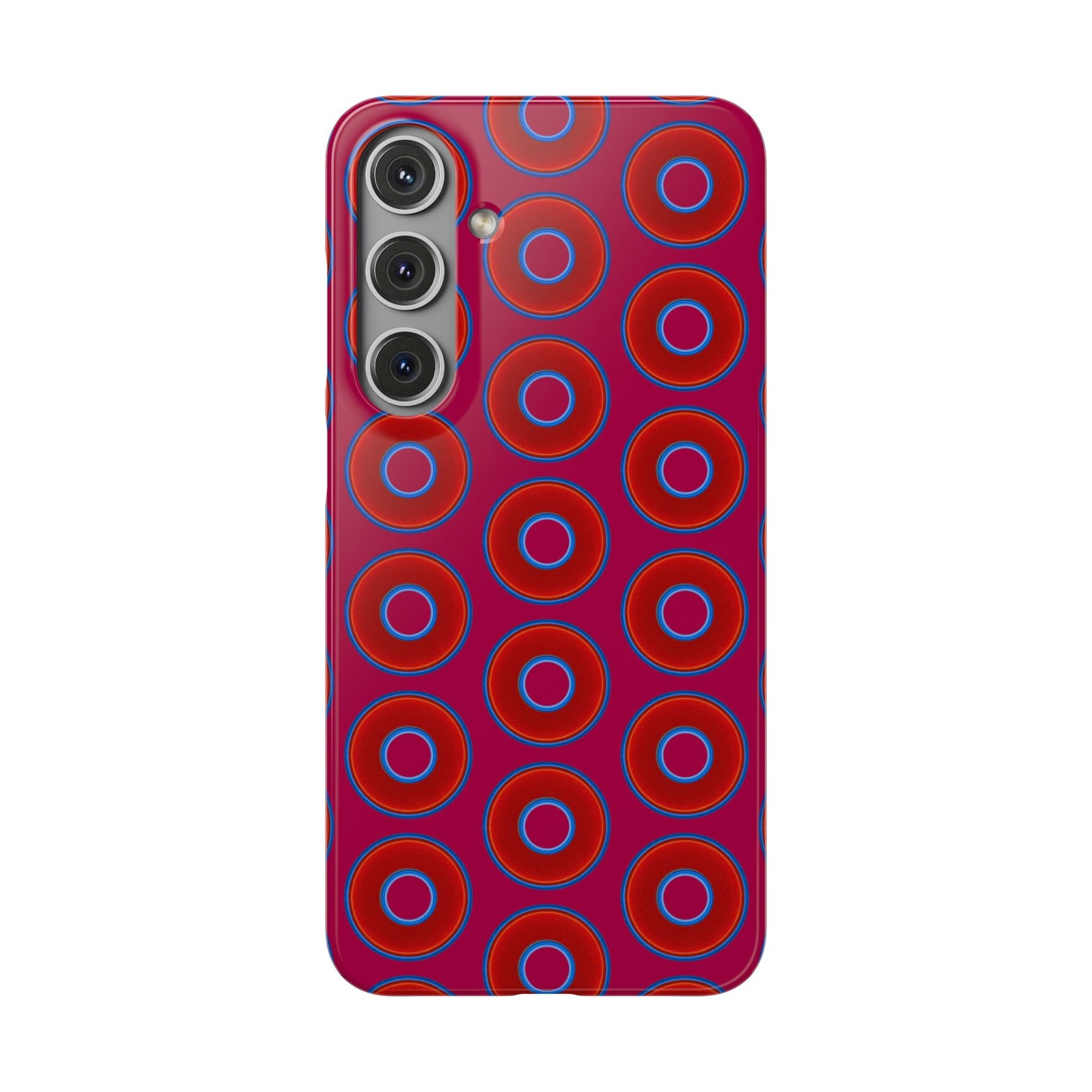 Lumpy Donut Snap Case - red vivid donut print w/dark magenta background