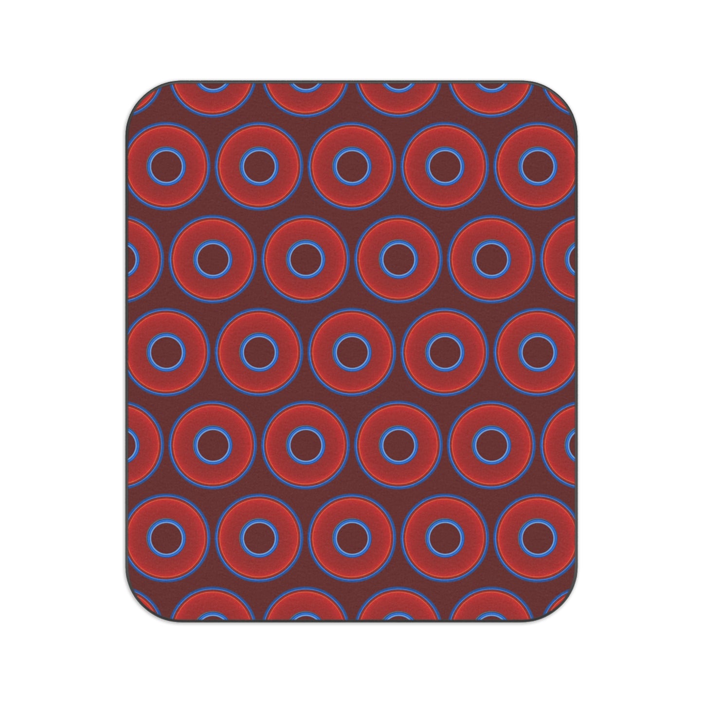 The Lumpy Party Blanket - giant water-resistant outdoor blanket [61" x 51"] - vivid red donuts w/dark red background