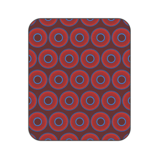 The Lumpy Party Blanket - giant water-resistant outdoor blanket [61" x 51"] - vivid red donuts w/dark red background