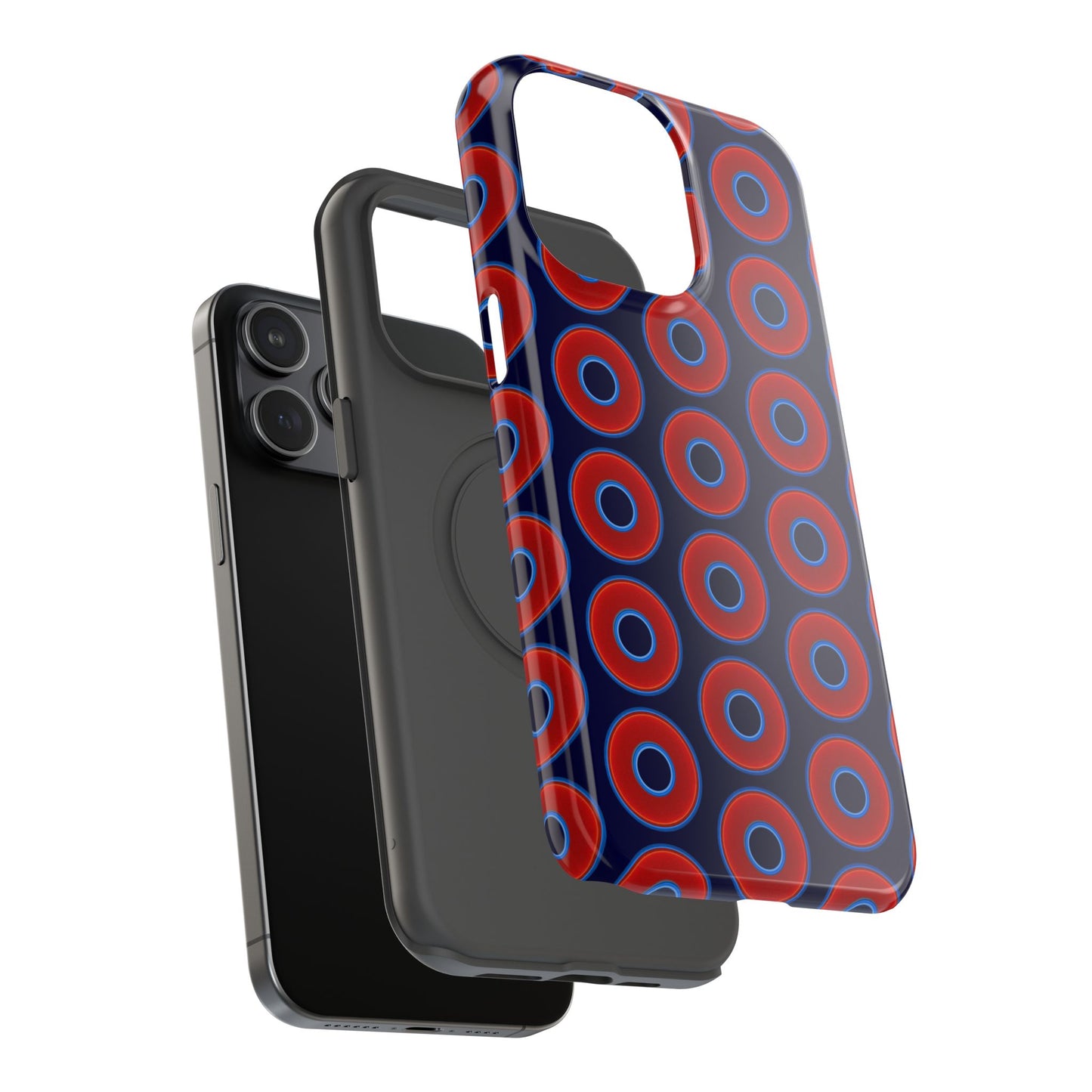 Impact-Resistant Lumpy Donut Case - red vivid donut print w/midnight blue background