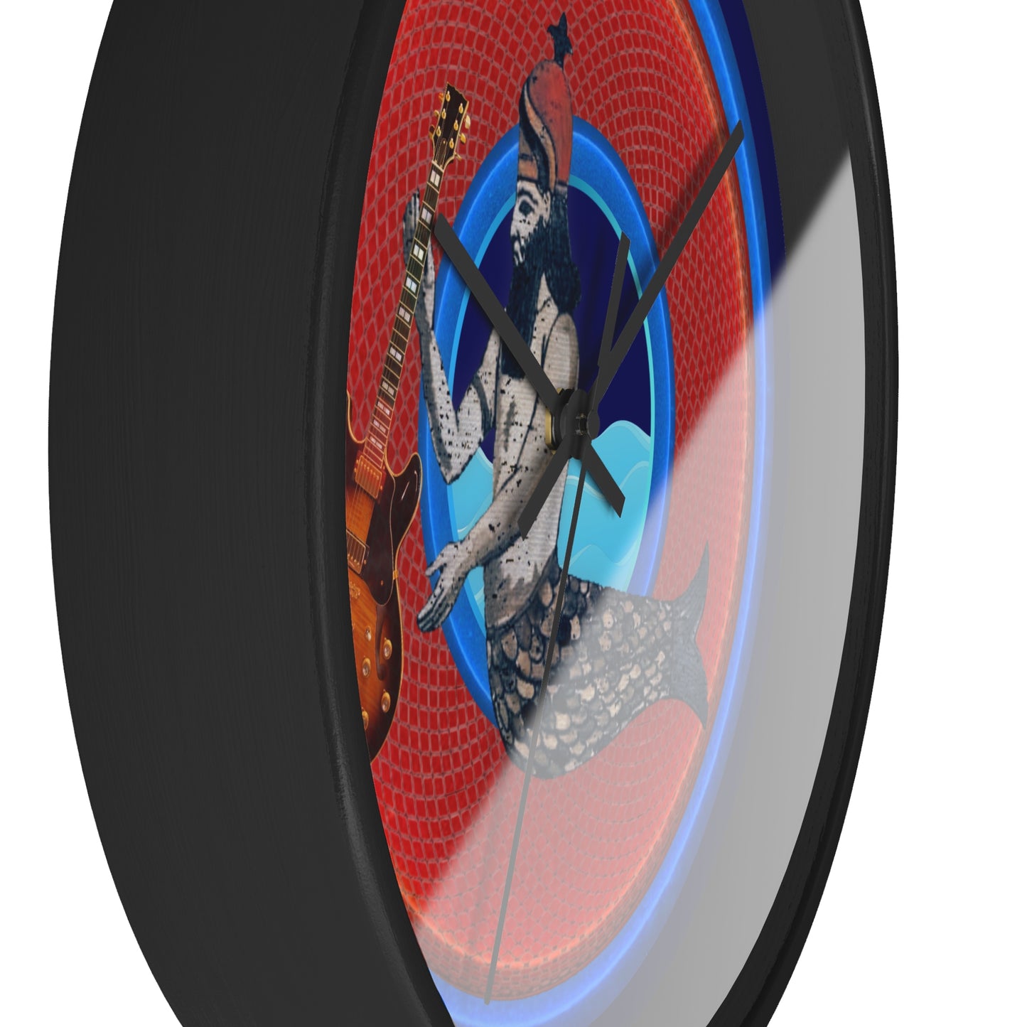 Lumpy Wall Clock - "Doggone Dagon Donut Clock" - variant 2 - rustic red/blue donut w/navy blue background