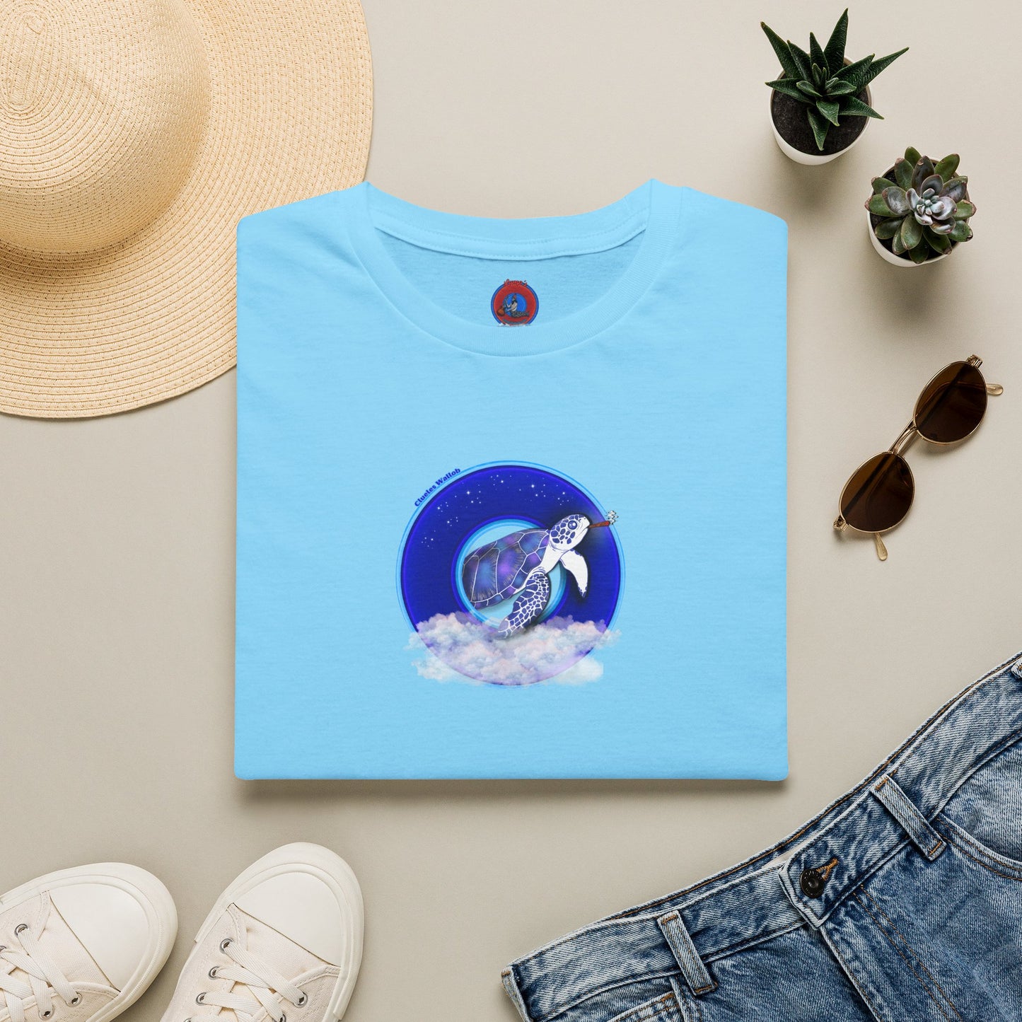 Classic Donut Tee - Unisex Soft-Style - "Clueless Wallob's Donuts" - vivid blue sky donut