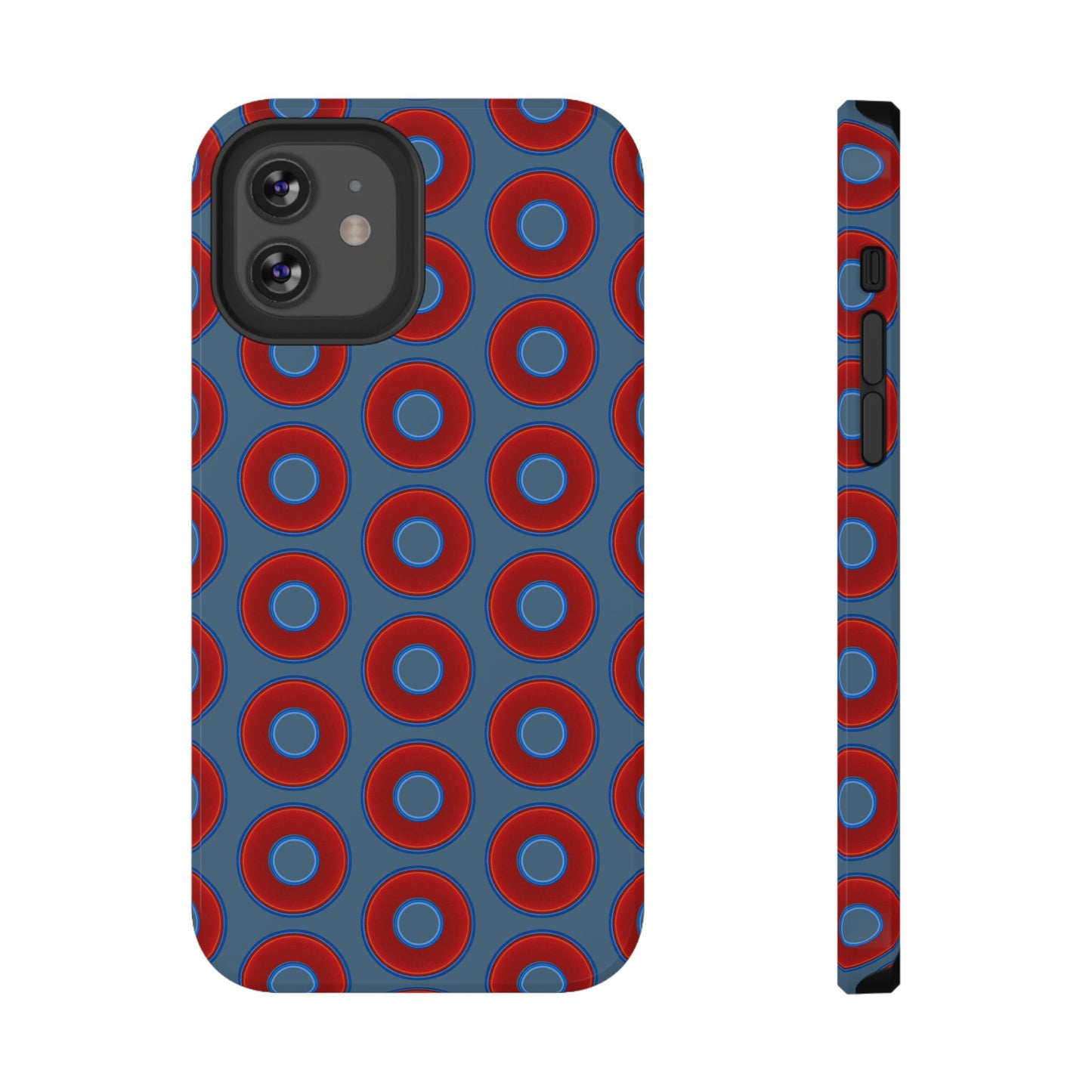 Impact-Resistant Lumpy Donut Case - red vivid donut print w/steel blue background
