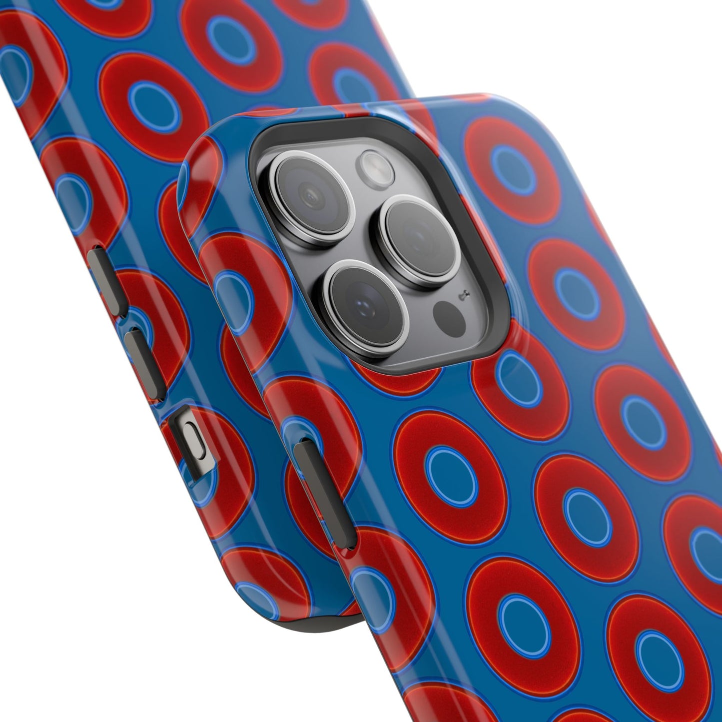 Magnetic Tough Donut Case - red vivid donut print w/wavy navy blue background