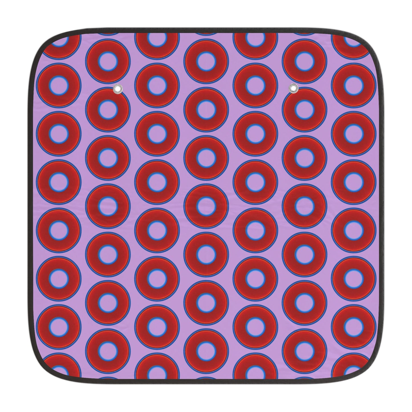 Automotive Donut Sun Shade - red vivid donuts w/wisteria purple background