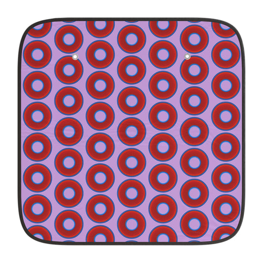 Automotive Donut Sun Shade - red vivid donuts w/wisteria purple background