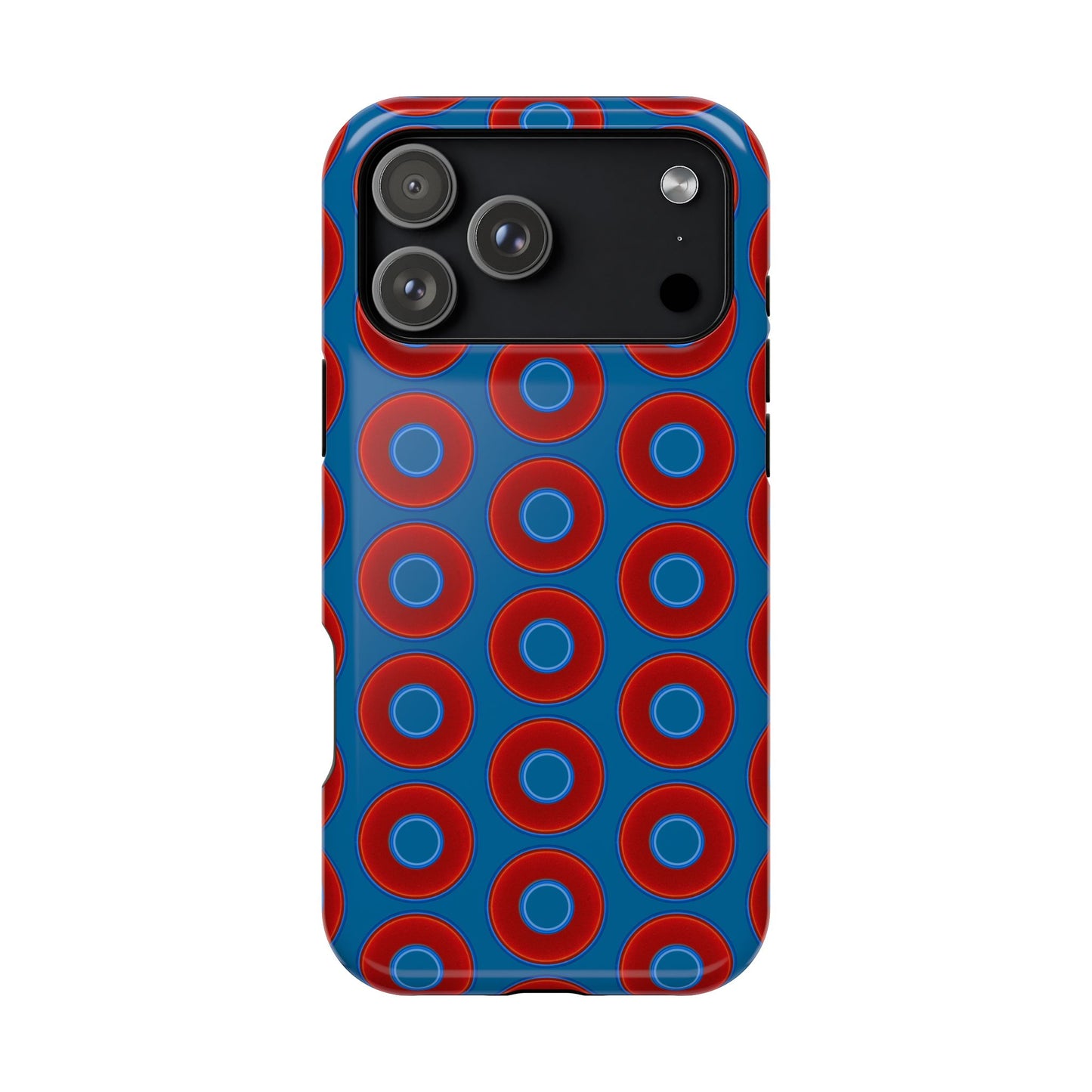 Magnetic Tough Donut Case - red vivid donut print w/wavy navy blue background