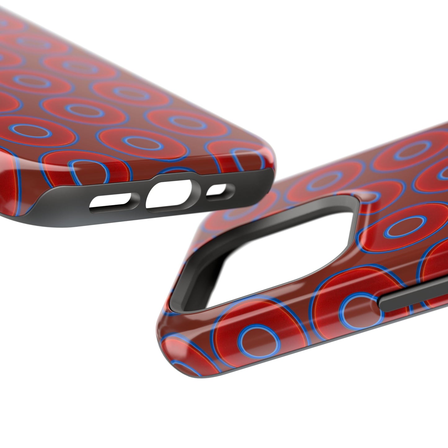 Magnetic Tough Donut Case - red vivid donut print w/burnt umber background
