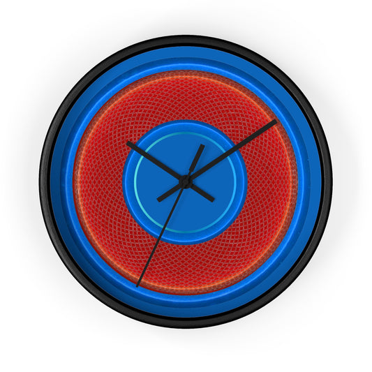 Lumpy Wall Clock - red rustic donut w/light blue edging - variant 3 w/dark royal blue background