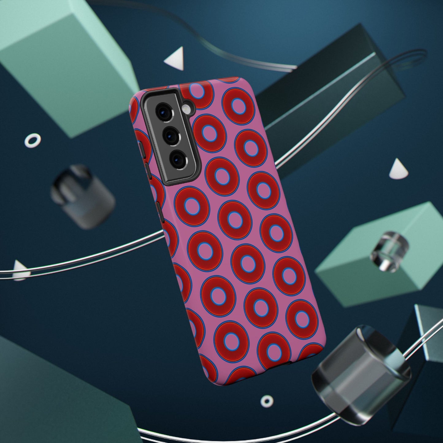 Impact-Resistant Lumpy Donut Case - red vivid donut print w/pink background