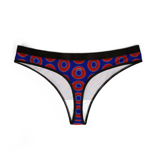 Lumpy Donut Thongs - red vivid donut print w/vivid navy blue background