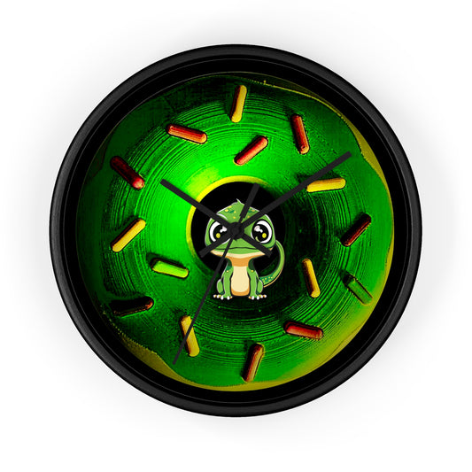 Lumpy Wall Clock - "Little Baby Rutherford's Donut Clock" - green retro donut w/sprinkles & black background