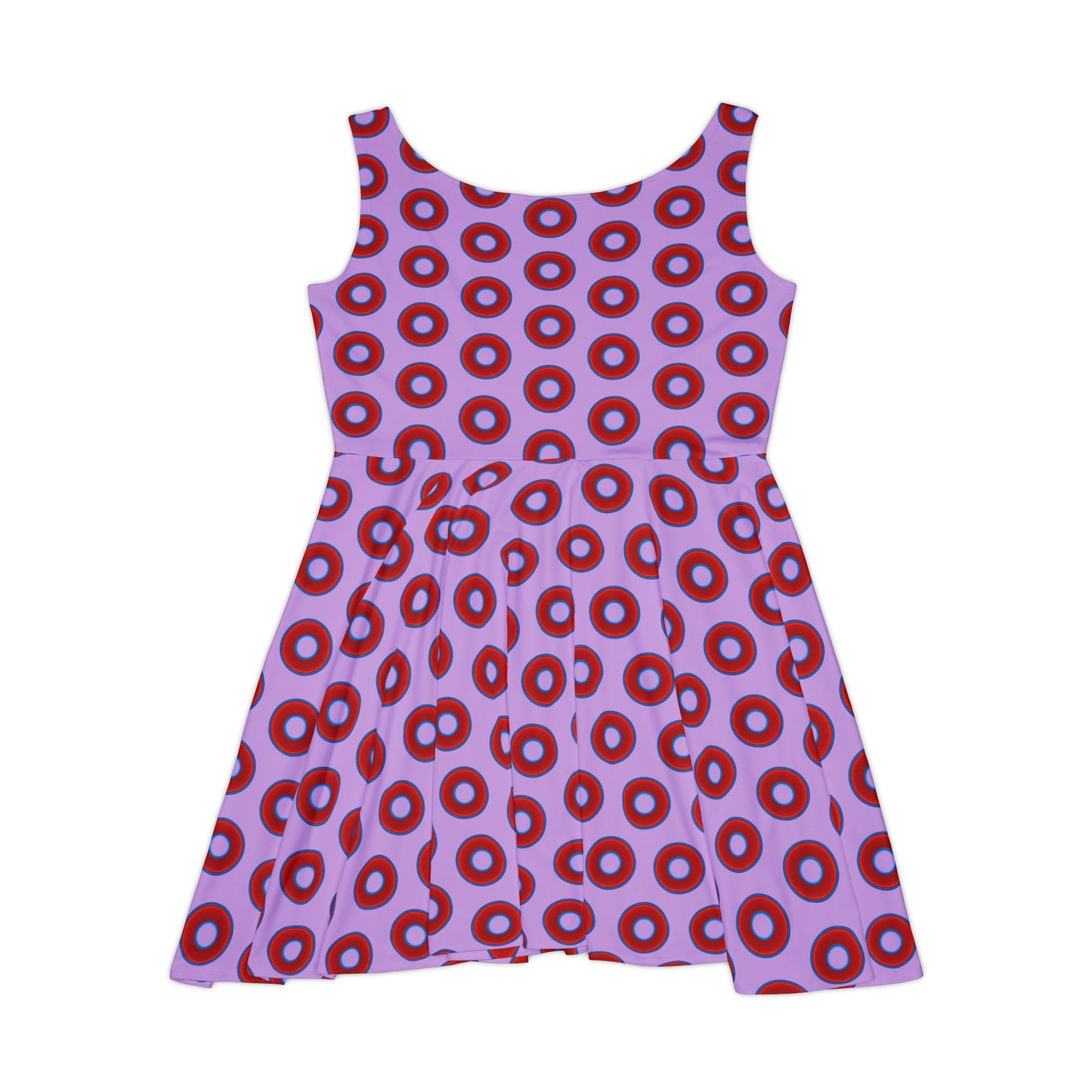 Women's Skater Donut Dress - vivid red donut print w/pale magenta background