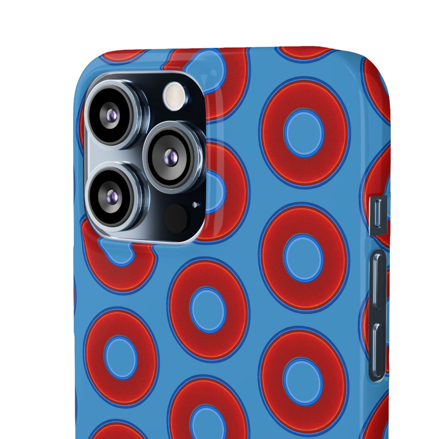 Lumpy Donut Snap Case - red vivid donut print w/light steel blue background