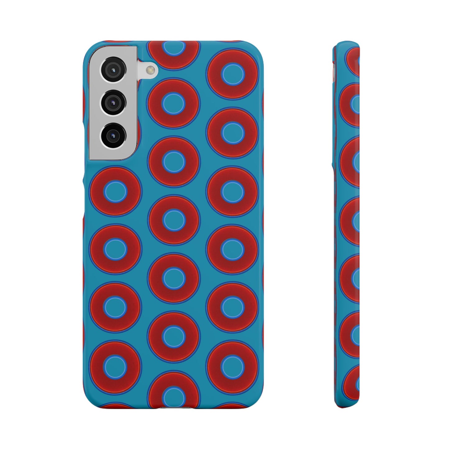 Lumpy Donut Snap Case - red vivid donut print w/aquamarine blue background
