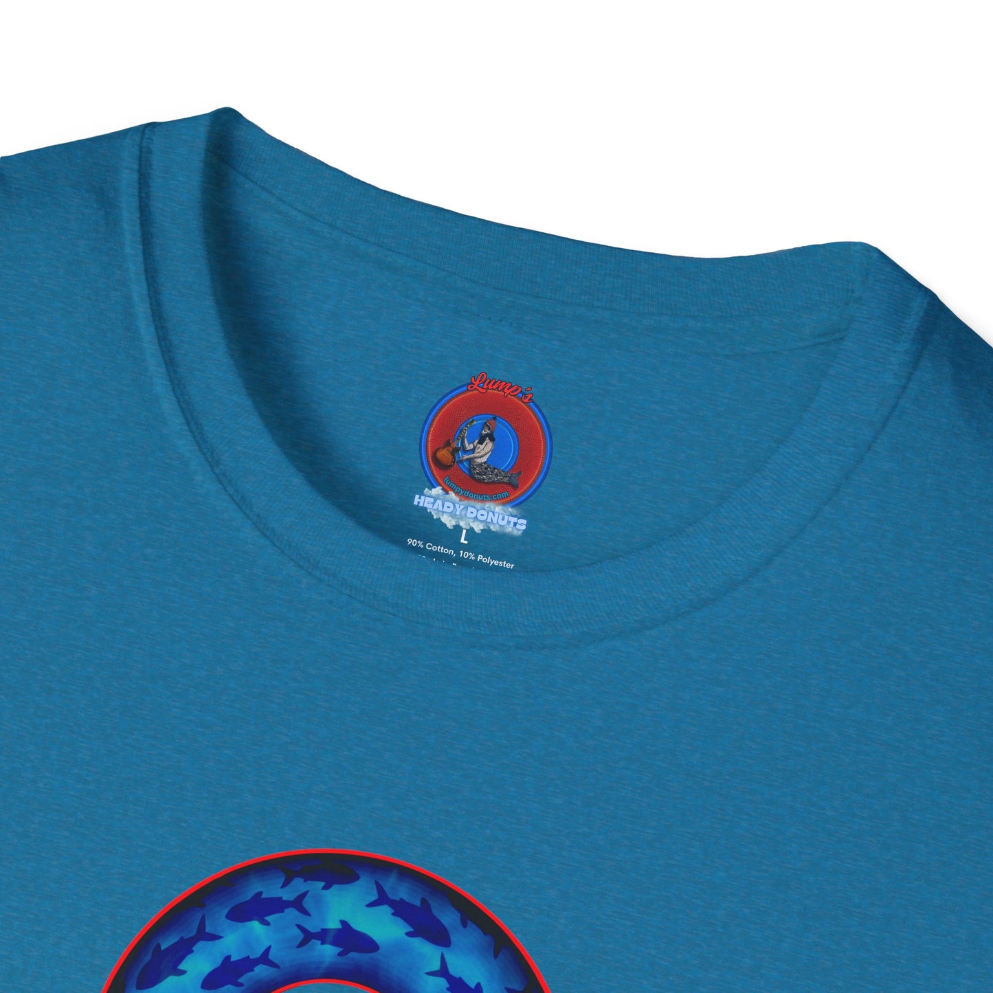 Classic Donut Tee - Unisex Soft-Style - "Skoolie of Phishies" - vivid sea donut - w/darker blue water - variant 2