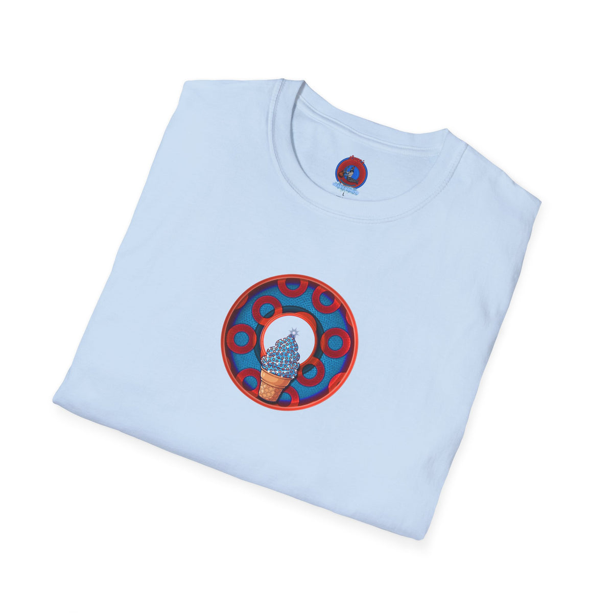 Classic Donut Tee - Unisex Soft-Style - "We All Scream It's ICE Cream" - blue/red rustic paradox donut