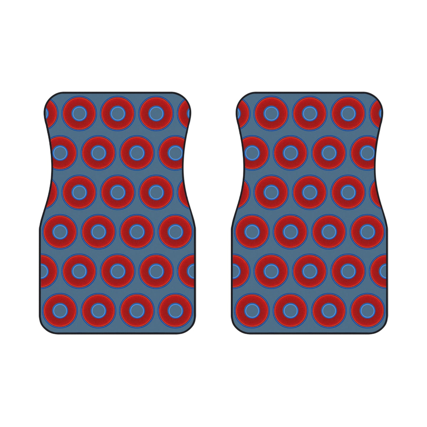 Contacted Car Mats - Set of 2/Front - vivid donut print w/steel blue background
