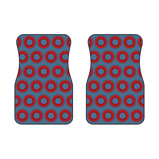 Contacted Car Mats - Set of 2/Front - vivid donut print w/steel blue background