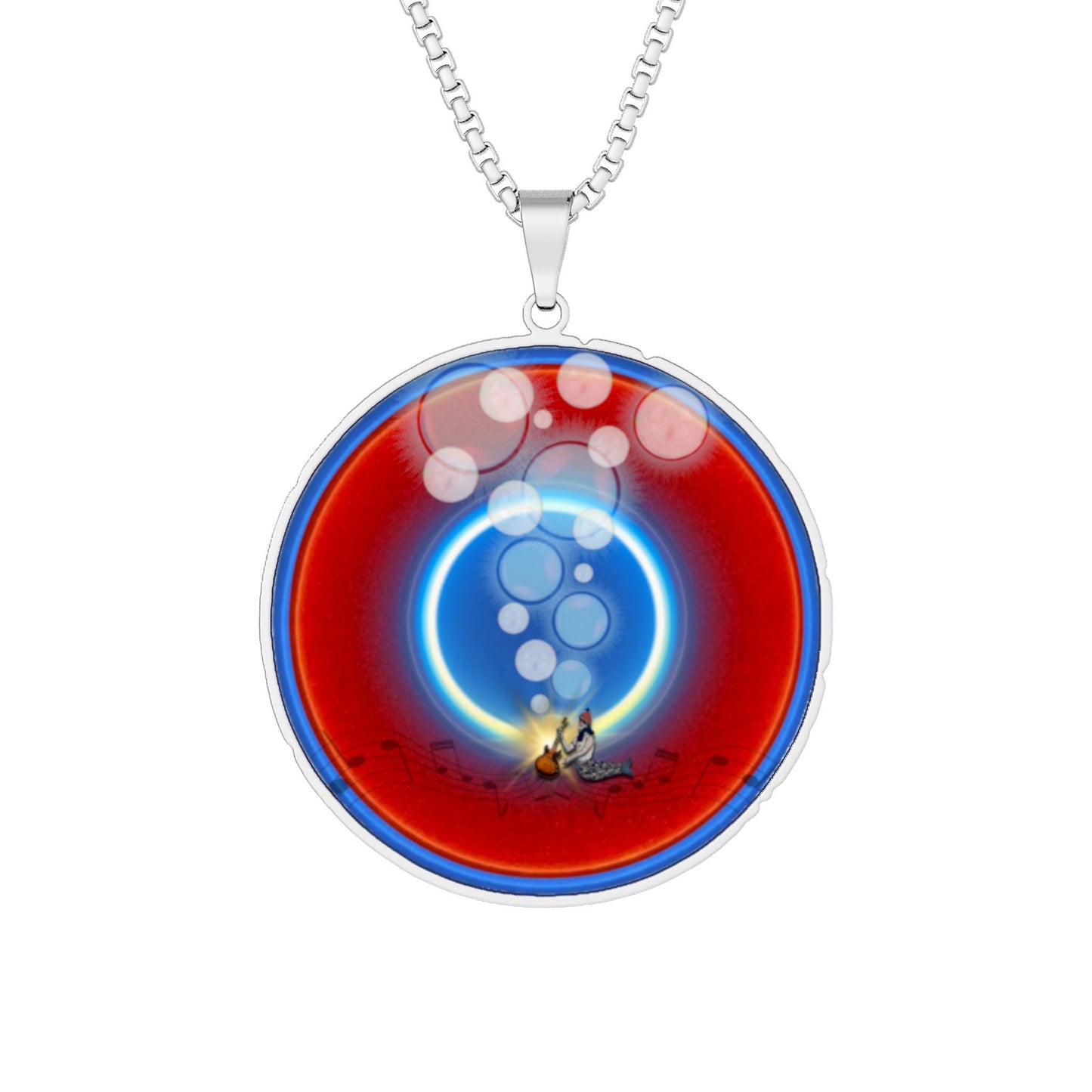 Lump's Heady Donut Necklace - 1" x 1" Stainless Steel Pendant - "Bubbler's Donut" - vivid red/blue donut