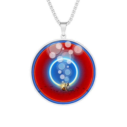 Lump's Heady Donut Necklace - 1" x 1" Stainless Steel Pendant - "Bubbler's Donut" - vivid red/blue donut