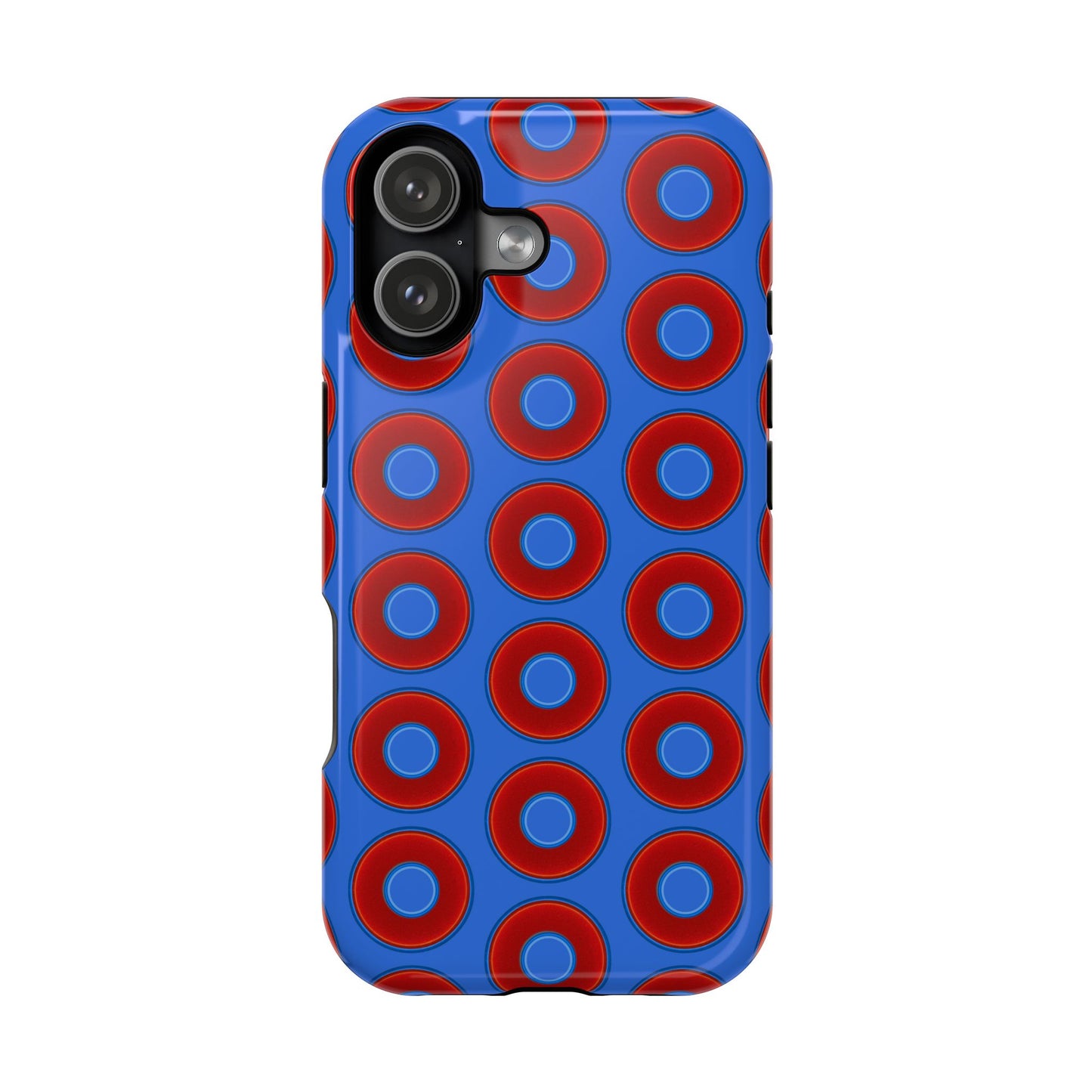 Impact-Resistant Lumpy Donut Case - red vivid donut print w/medium royal blue background