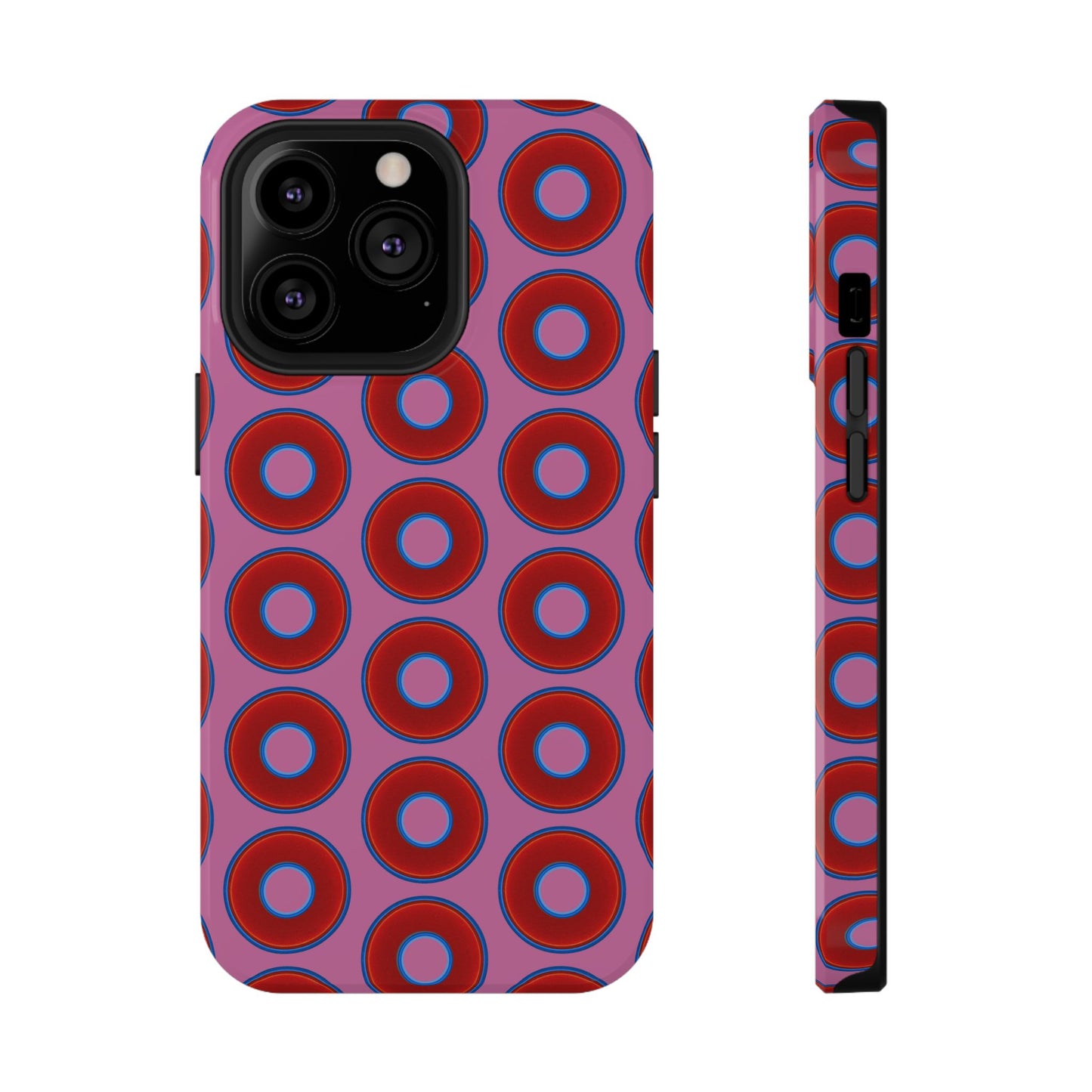 Impact-Resistant Lumpy Donut Case - red vivid donut print w/pink background