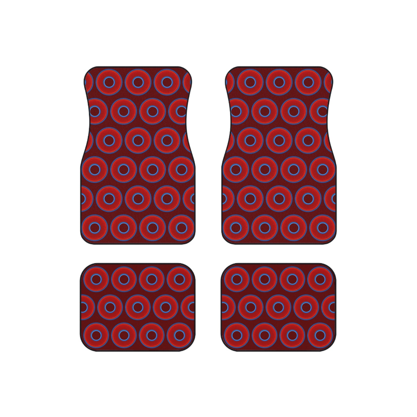 Contacted Car Mats - vivid donut print w/dark red background