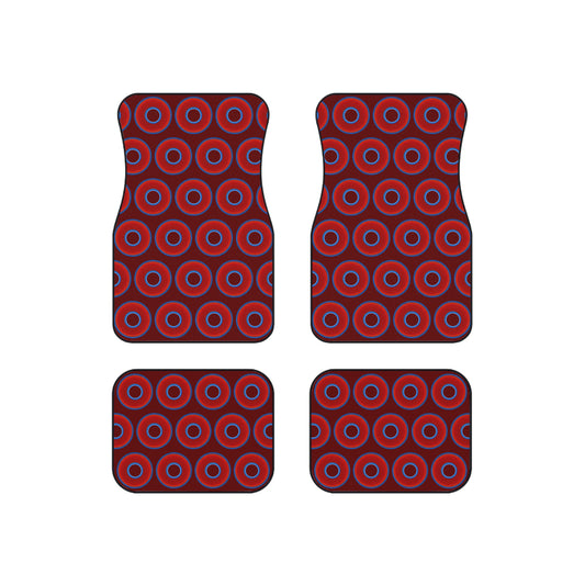 Contacted Car Mats - vivid donut print w/dark red background