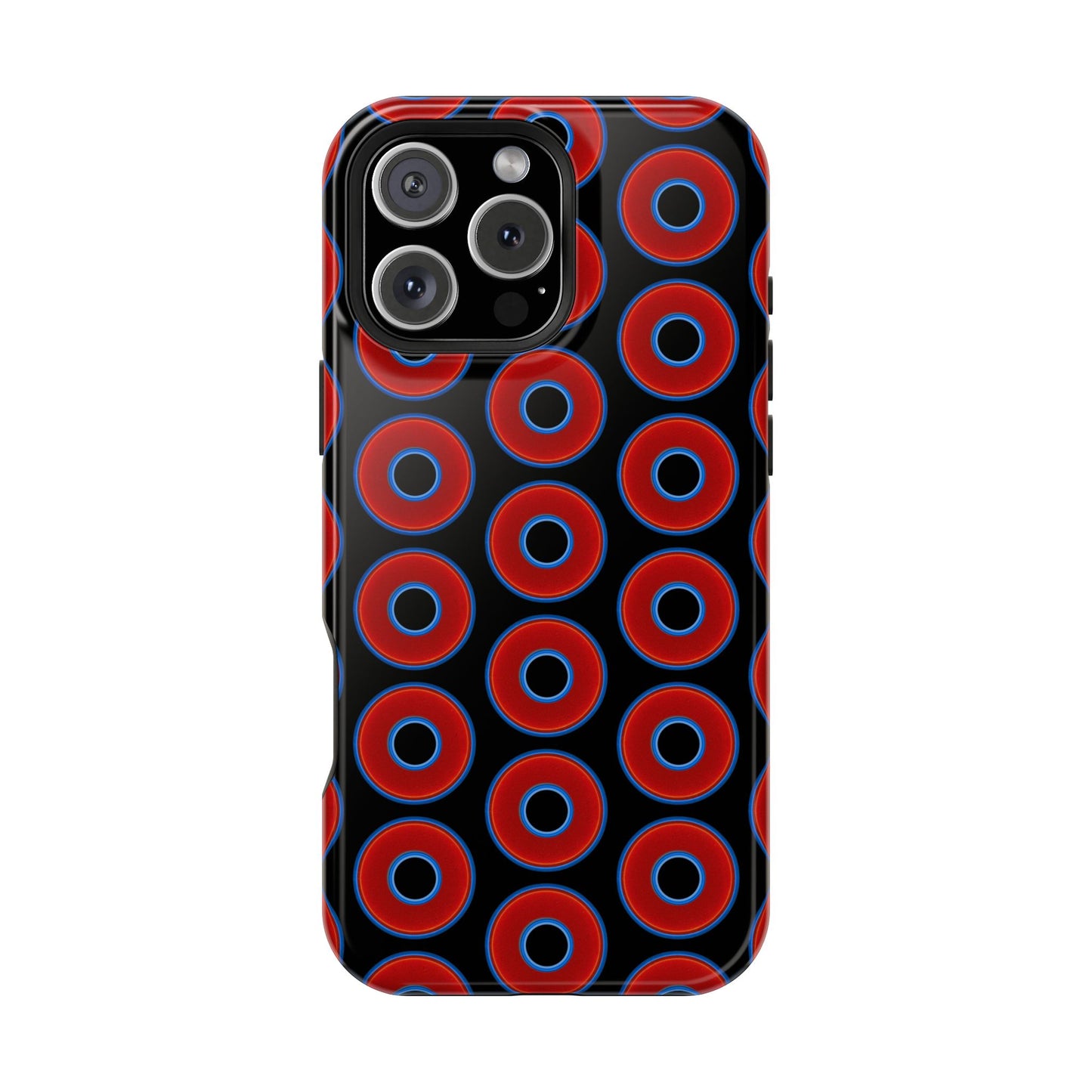 Impact-Resistant Lumpy Donut Case - red vivid donut print w/black background