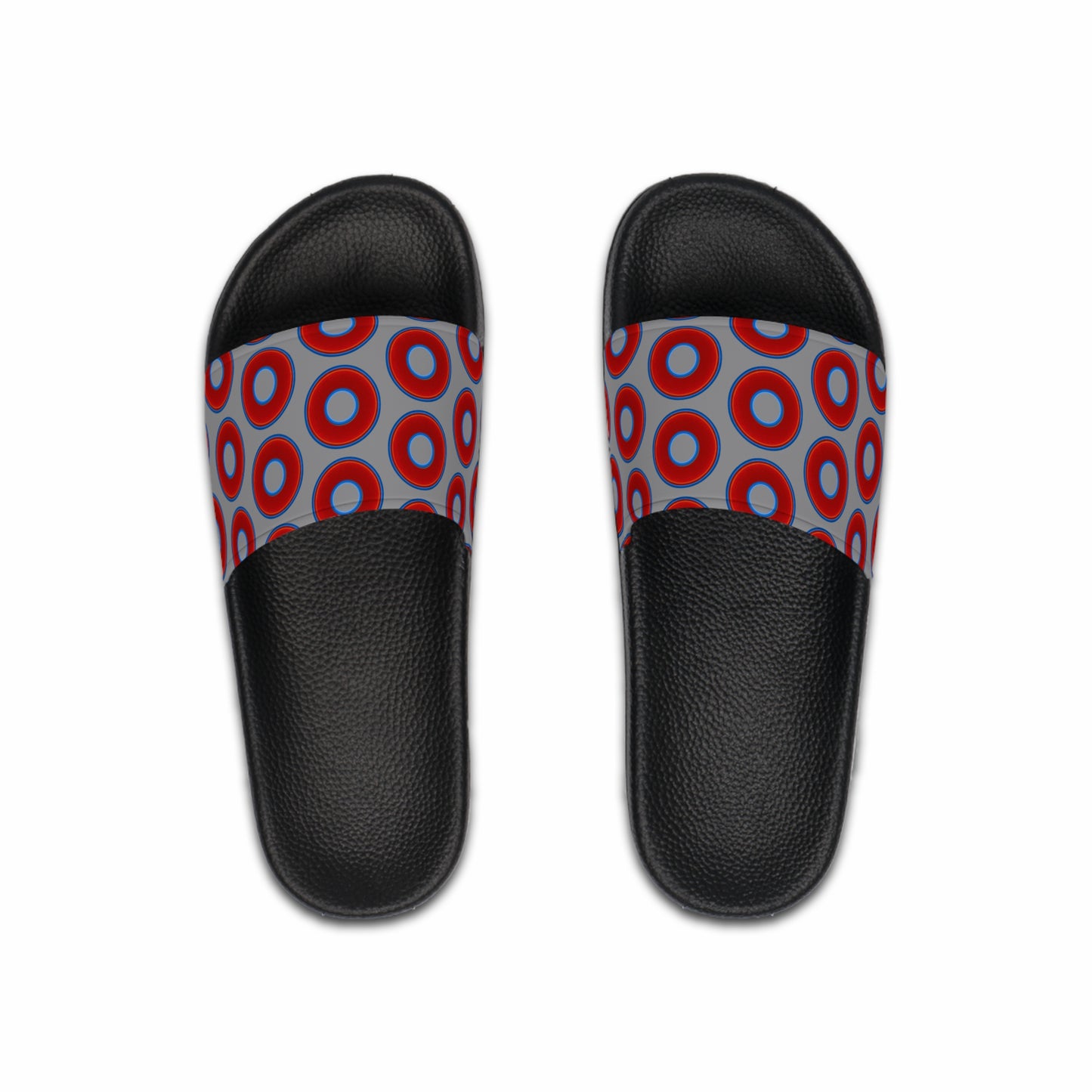 Men's Lumpy Sandals - slip-ons - red vivid donuts w/gray background