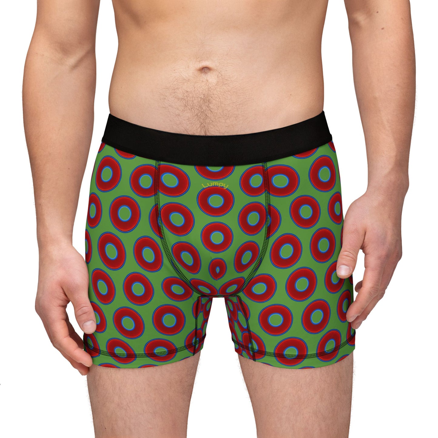 Men's Donut Boxers - red vivid donuts w/light green background