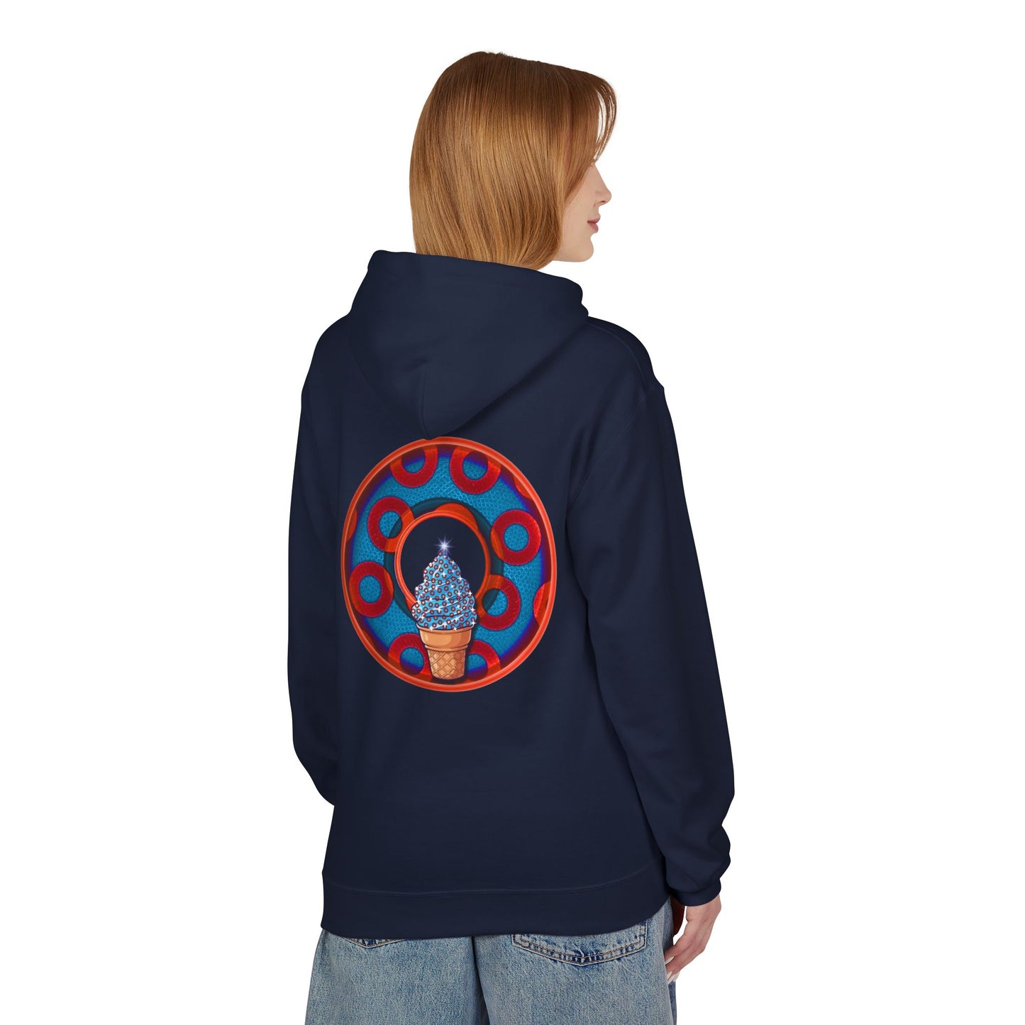 Fleece Harry Hoodies [Midweight Soft-style] - "We All Scream It's ICE Cream - YEMSG Donut" - blue/red rustic paradox donut
