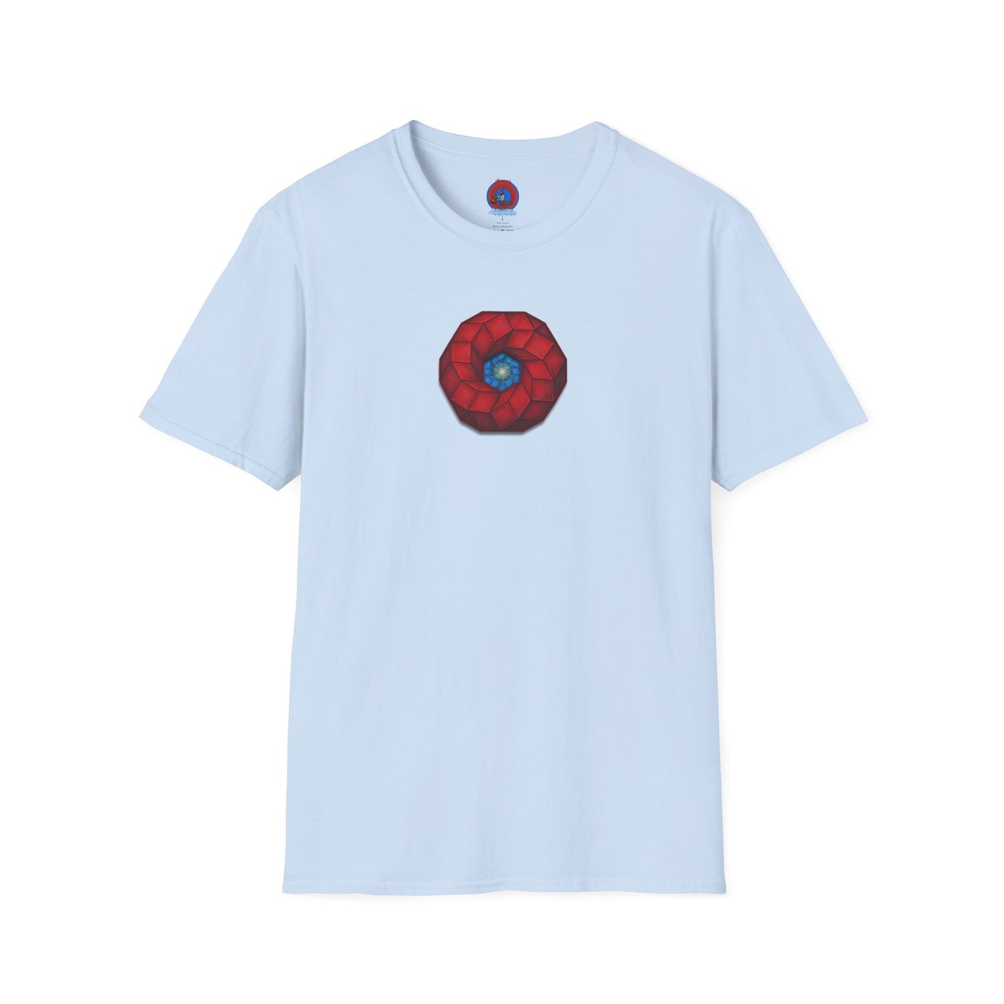 Classic Donut Tee - Unisex Soft-Style - "The 9th Donut" - rustic red/blue cubed donut - variant 1