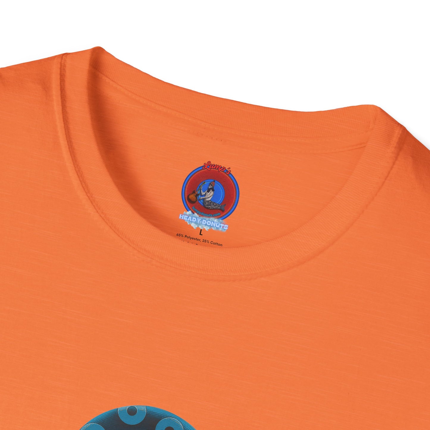 Lumpy Coffee Traders Tee - Unisex Soft-Style - "Good to Last Leaky Drop" - paradoxical donut - variant 2 - ocean donut front/logo back